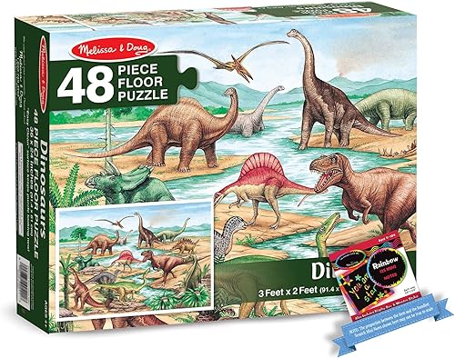 Melissa & Doug Dinosaurios: Paquete de rompecabezas de piso de 48 piezas con 1 tema compatible con M&D Scratch Fun Mini-Pad (90421)