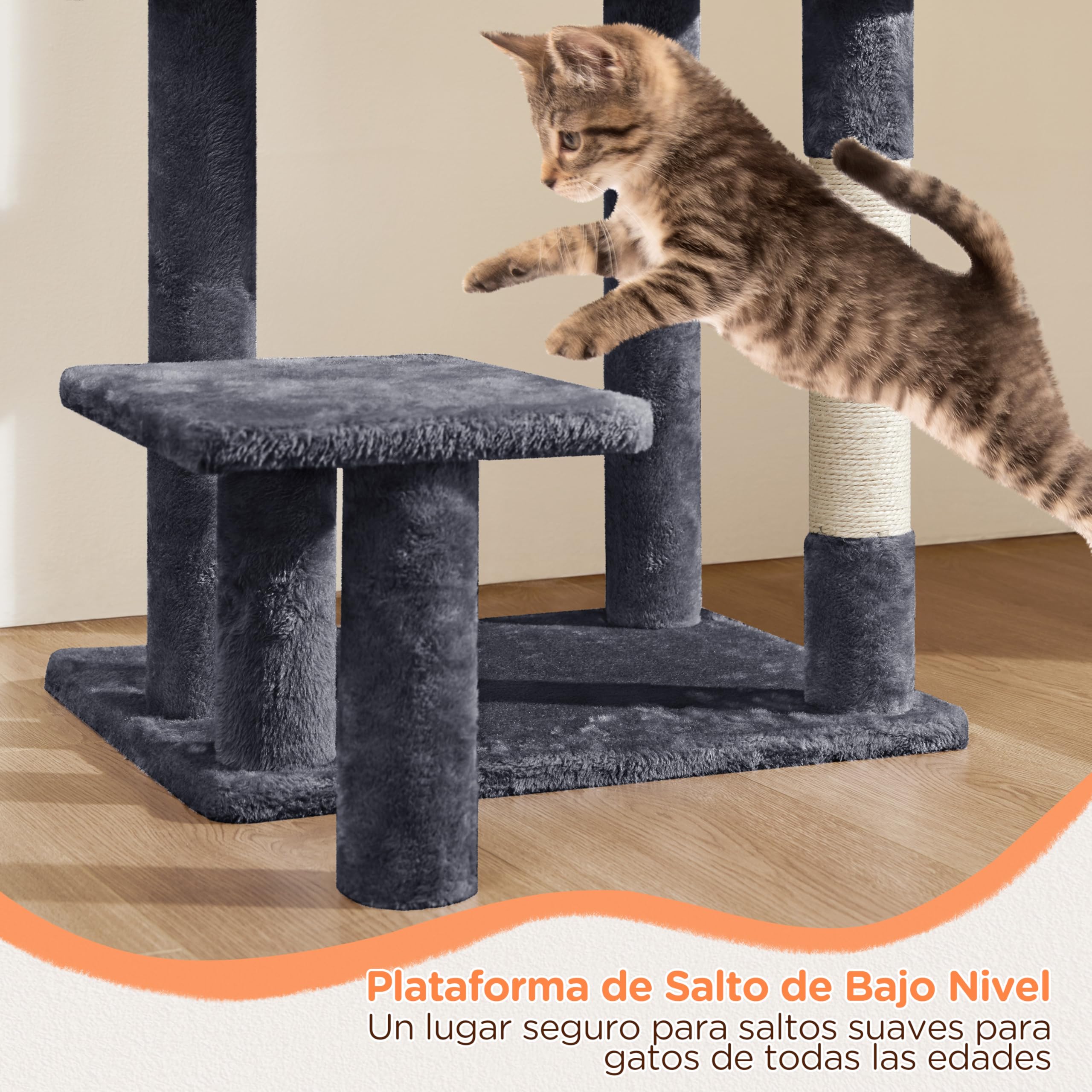 Yaheetech Árbol para Gatos Multinivel Torre Rascadora 145cm Gris Oscuro | Poste sisal resistente, Cesta Cómodo, plataforma multinivel, nido grande,Fácil montaje, Ahorra espacio,Duradero, Estabilidad