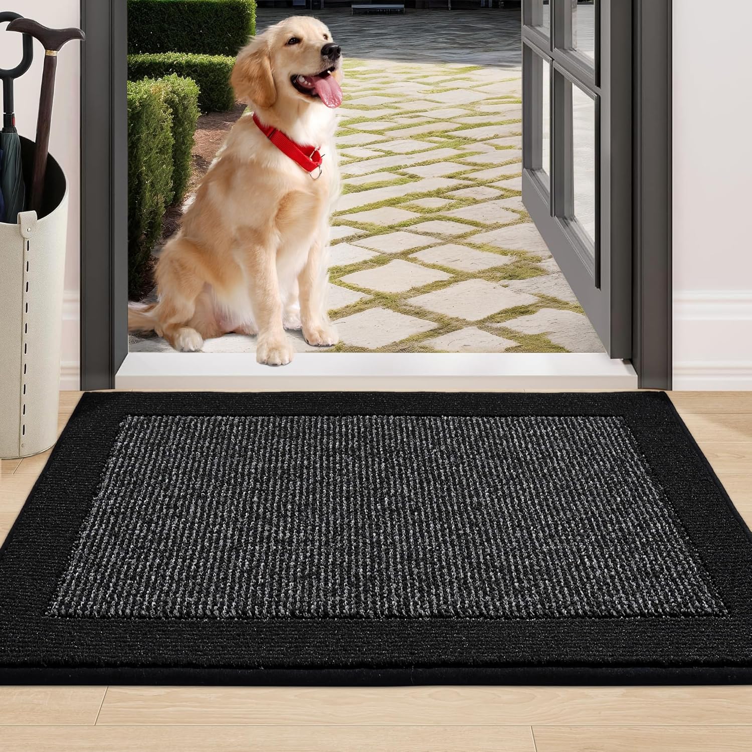 BEQHAUSE Indoor Door Mat 24" x 36", Dirt Trapper Door Mats Non-Slip Entryway Rugs Washable, Resist Dirt Absorbent Welcome Mat, Low Profile Floor Mats for Front Back Door and Entryway, Black