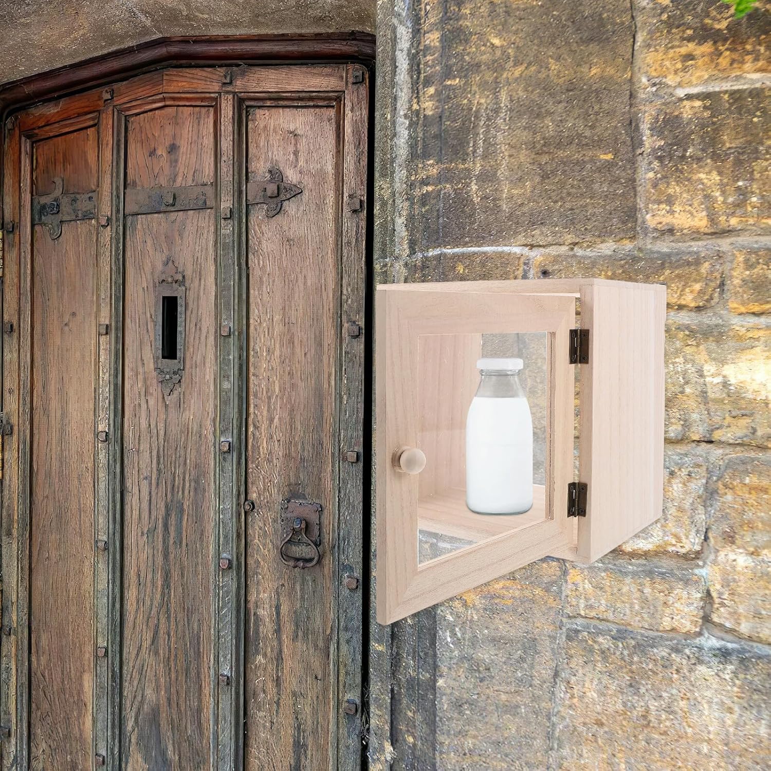 VALICLUD Wall Mounted Milk Box with Lock, Outdoor Mail and Fresh Milk Storage Organizer, Vintage Wood Crate Container for Safe Porch Use