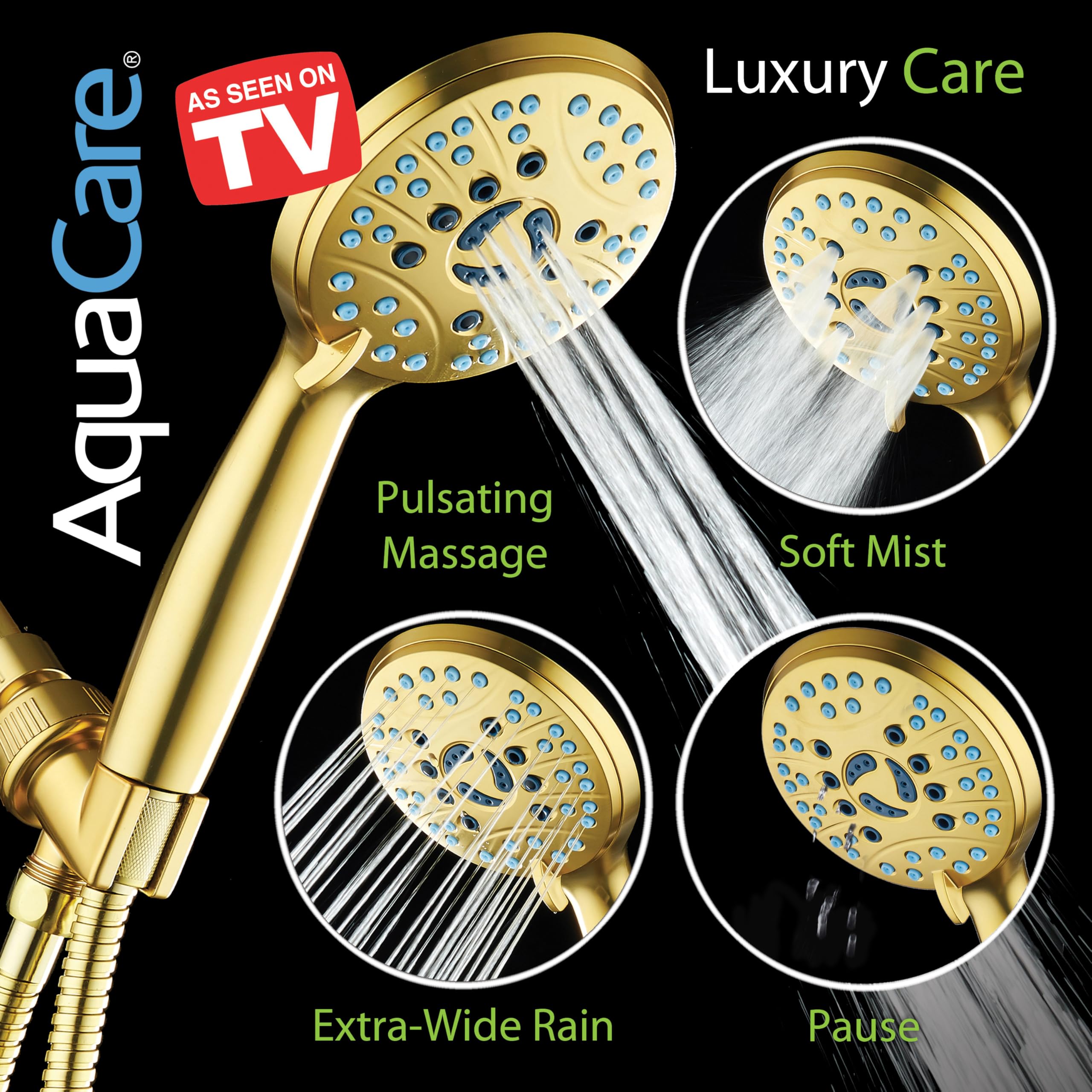 AquaCare - Cabezal de ducha portátil de alta presión con 8 modos, boquillas antiobstrucciones, lavado eléctrico integrado para limpiar bañera, azulejos y mascotas, manguera de acero inoxidable extra