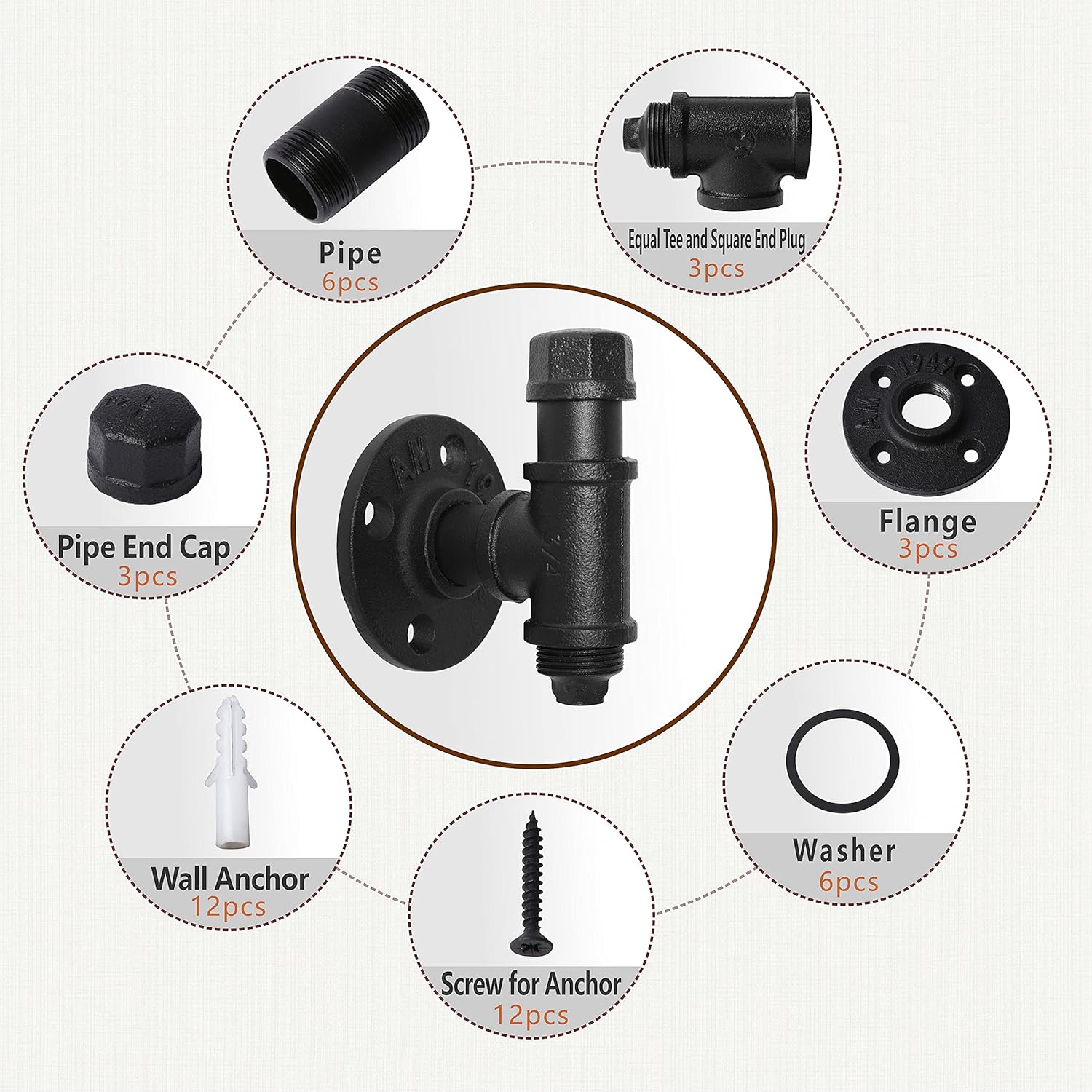 3 Pack Pipe Coat Hooks Towel Holder Industrial Rustic Robe Hook Rack Clothes Hat Hanger Farmhouse Heavy Duty Wall Hooks for Hanging(Black)