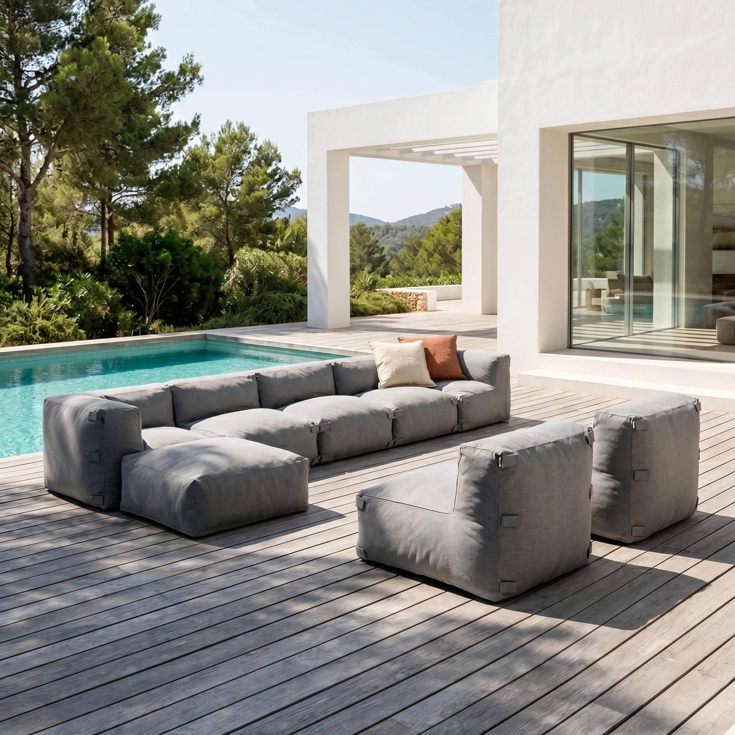 Oviala Canapé d'angle de Jardin modulable 8 Places Gris - Mixi