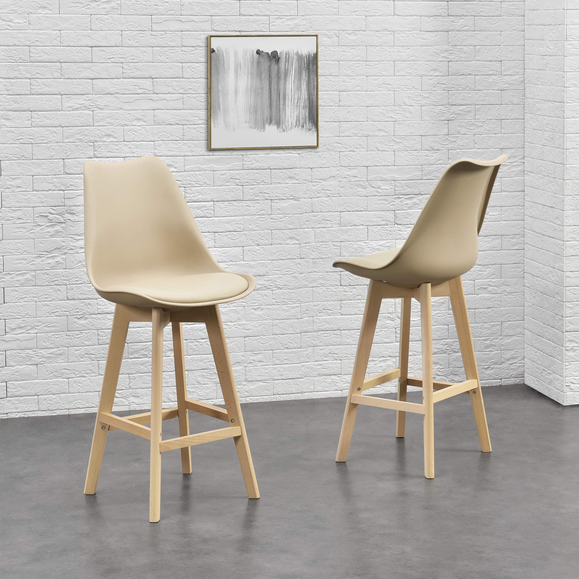 [en.casa] Juego de taburetes de Bar 105 x 48 x 58cm Set de 2X Taburetes de Cocina de diseño Asiento Acolchado Patas de Madera Haya Beige