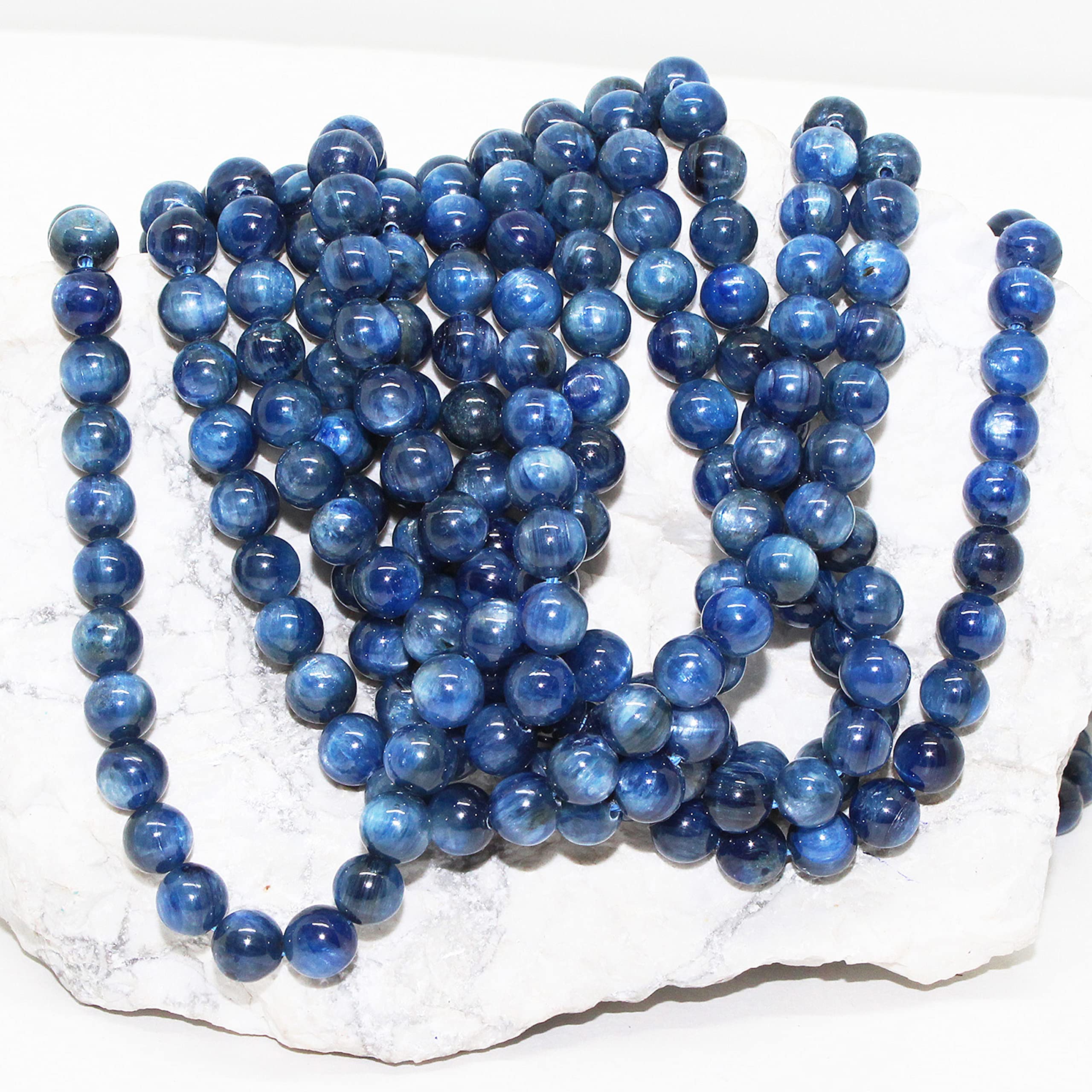 Cuentas redondas de cianita azul para hacer pulseras, hilo de cianita natural de 7-8 mm, cuentas de 8 pulgadas