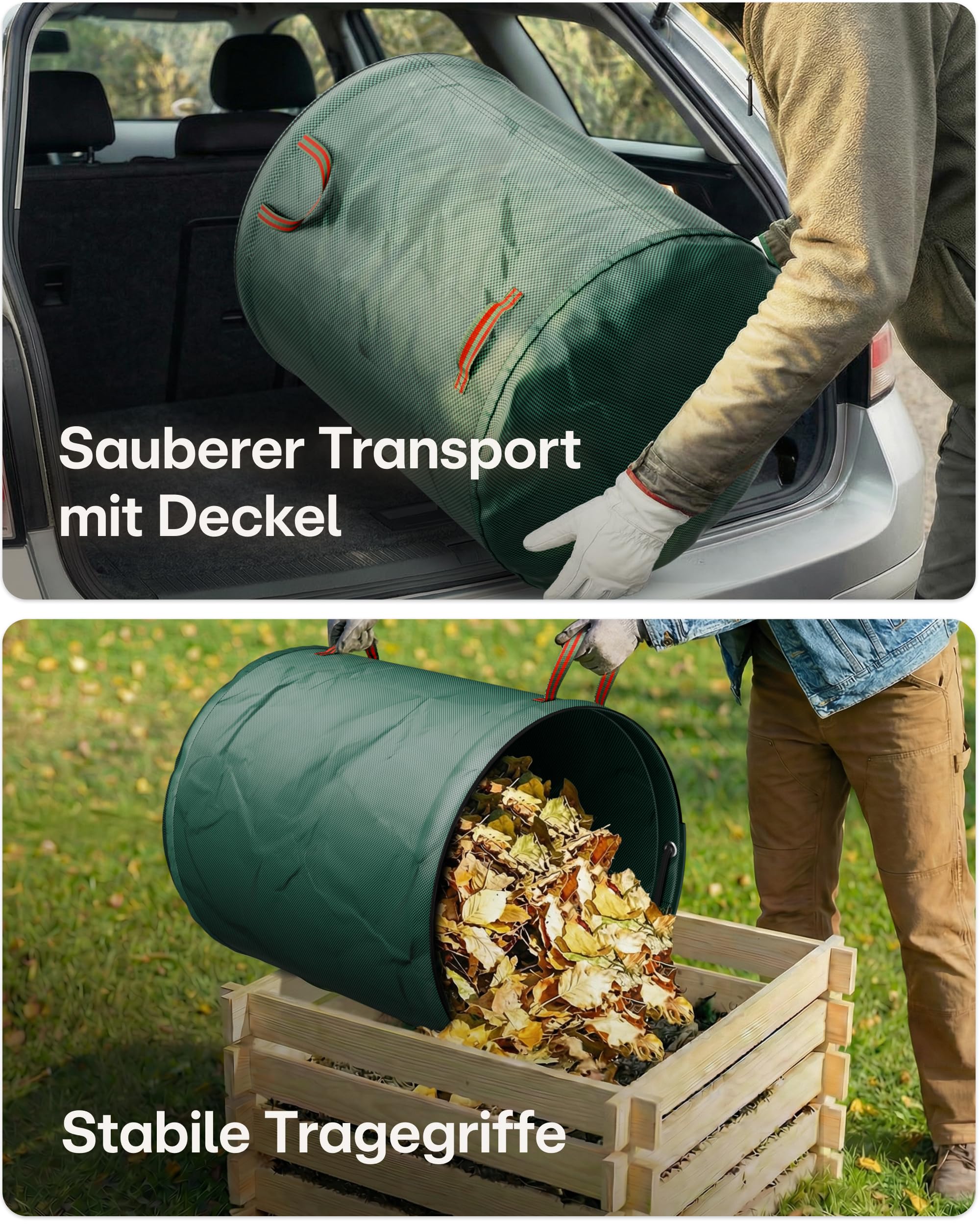 Praknu 2x Gartenabfallsack Stabil 500 Liter Mit Deckel - XXL Groß - Laubsack mit 4 Reißfesten Griffen - Stabil & Faltbar Gartensack - Laubsäcke - Gartensäcke - Garten Abfallsack - Gartenzubehör