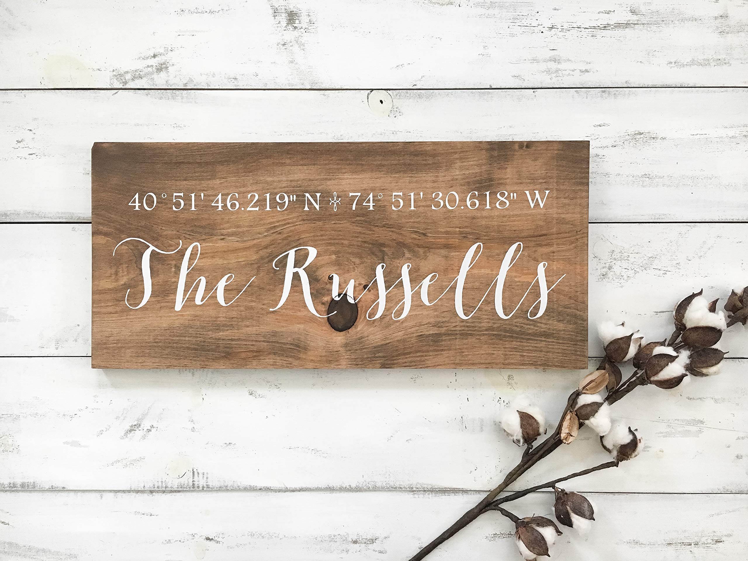 GPS Coordinates Sign, Last Name Sign for Home, Longitude Latitude GPS, Painted Wood Sign