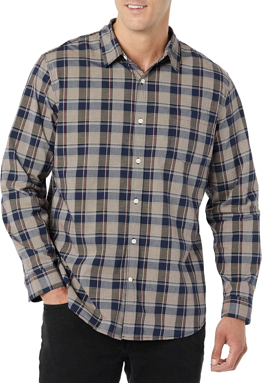 Amazon Essentials Men's Long-Sleeve Slim-Fit Stretch Poplin Shirt