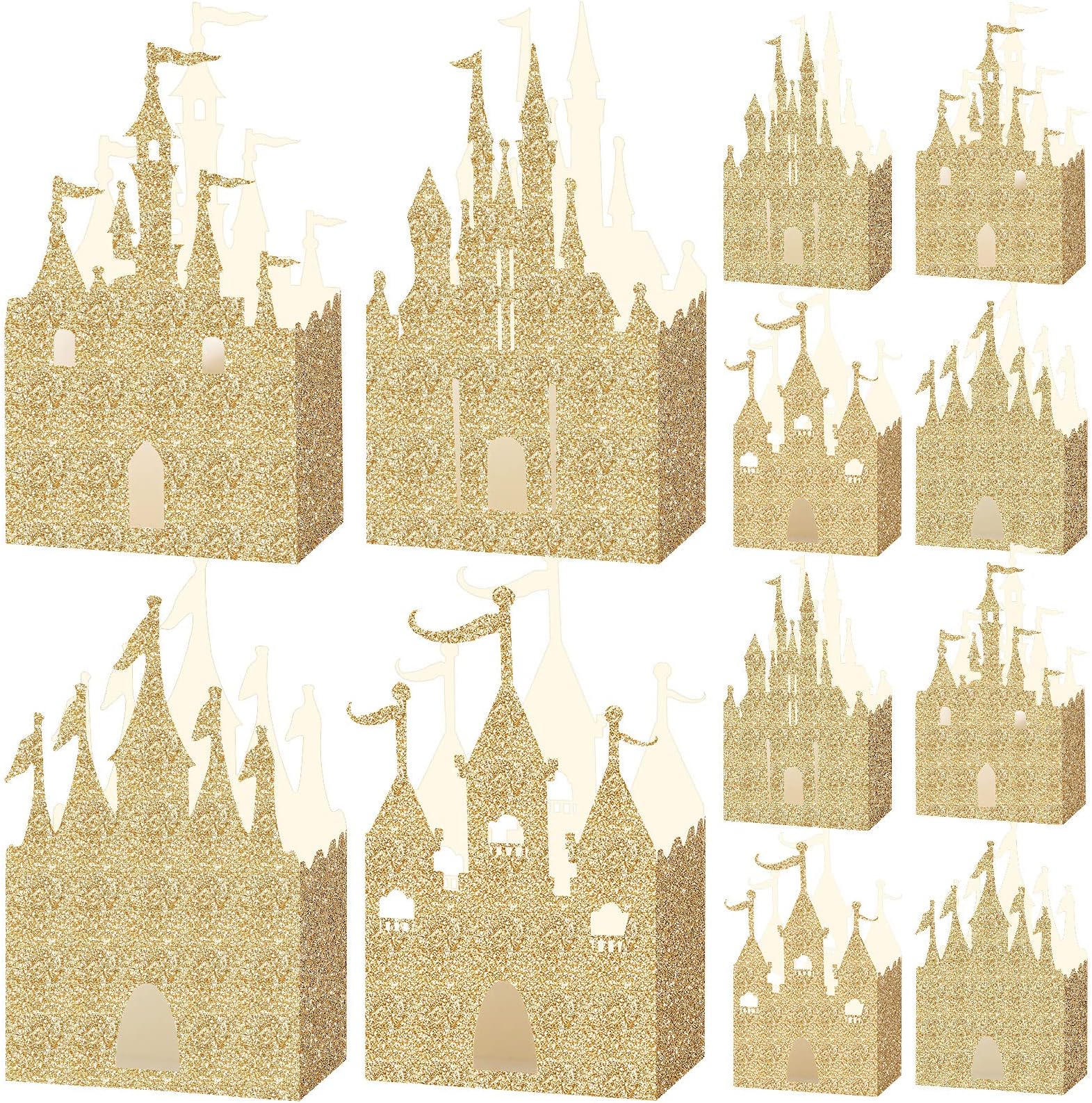 Geiserailie 20 Pieces Gold Castle Box Princess Candy Glitter Favor Treat Boxes Party Decorations Baby Shower Wedding Supplies