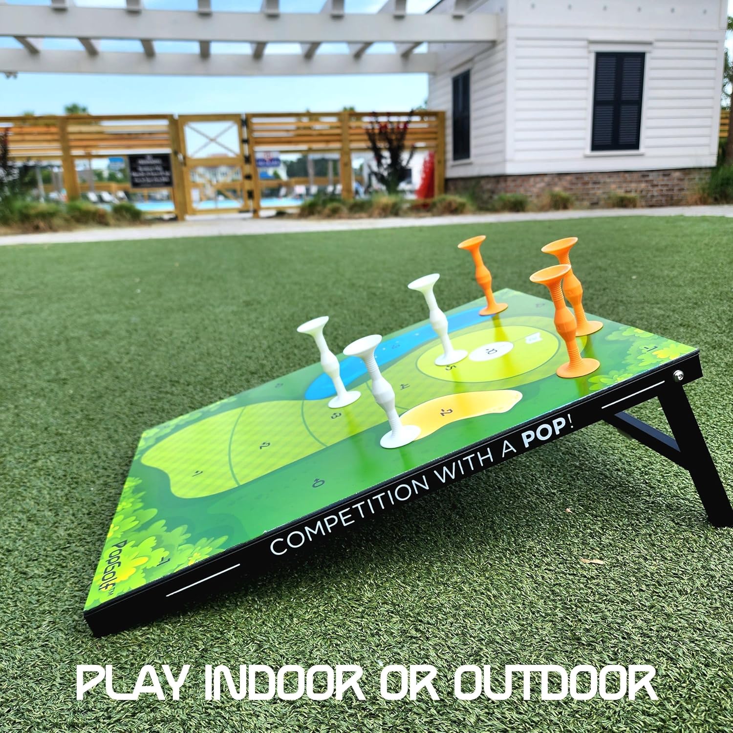 PopGolf Board Edition Set - Popdarts Backyard, Indoor and Outdoor Game - Great Cornhole Alternative - Includes 1 All-Weather Board, Exclusive PopGolf Darts, Travel Case, and Score Keeper