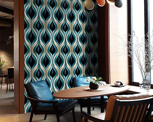 Miniatura 6 de FLFK Papel tapiz bohemio para despegar y pegar, removible con rayas onduladas para sala de estar, dormitorio, cocina, oficina, decoración de