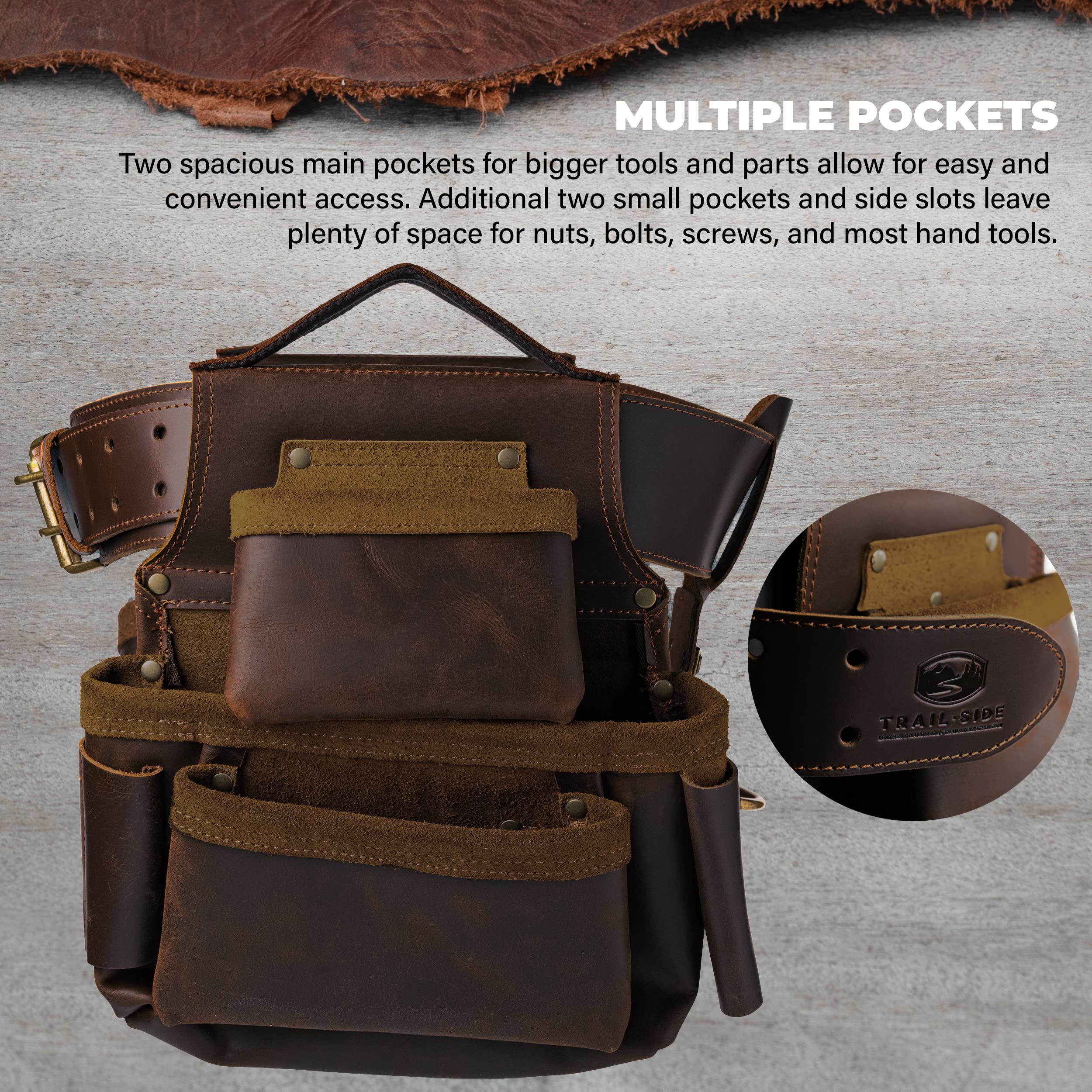 Trailside, cintura porta attrezzi in vera pelle per uomo, borsa per falegnami, elettricisti, tetti, edilizia – Super Framer perfetto per chiodi, martelli, nastri di misurazione, sella