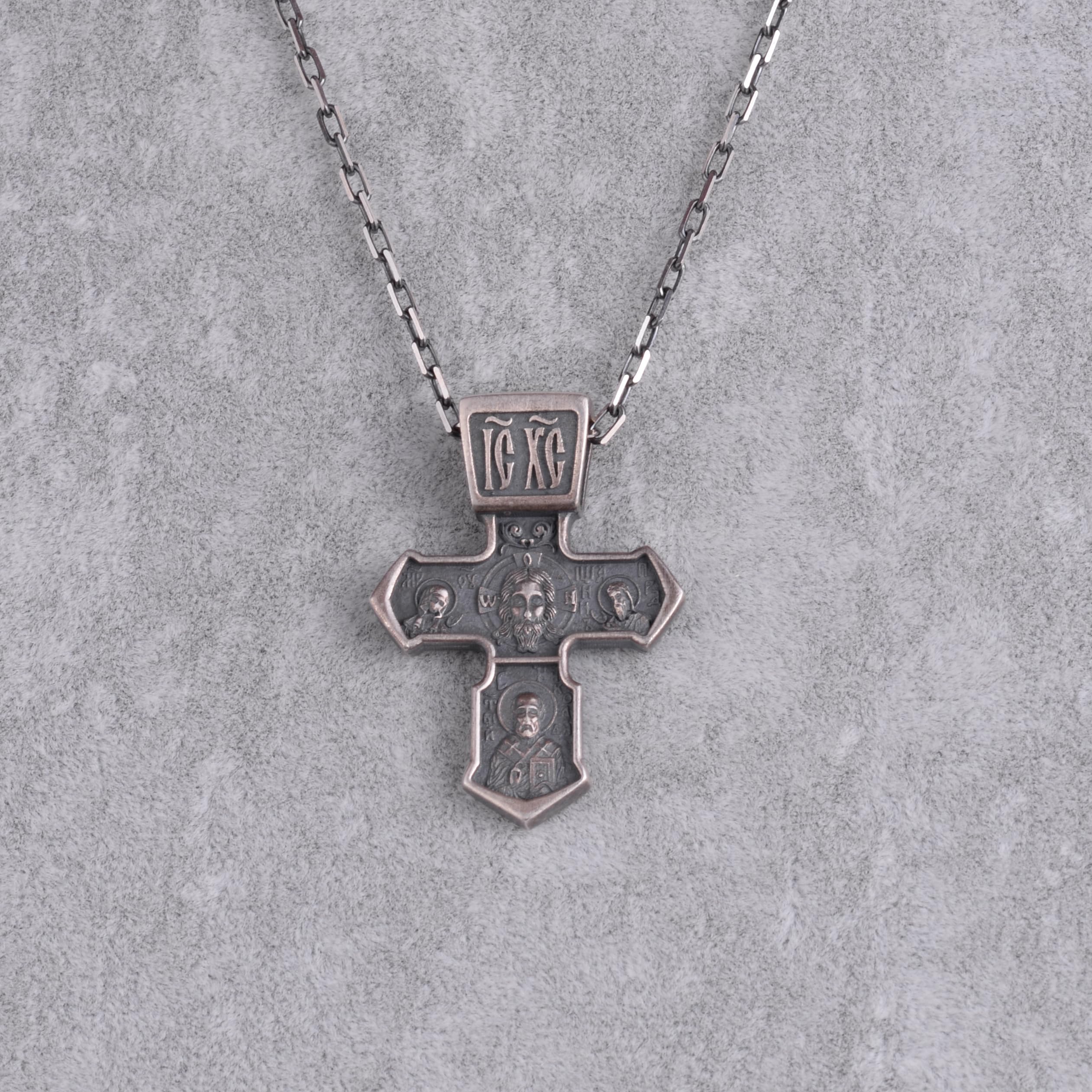 KAMBO Colgante de cruz ortodoxa de plata de ley 925, collar de San Miguel para hombre, joyería religiosa de estilo bizantino, grande, plata de ley, sin piedras preciosas, Large, Plata esterlina, No es
