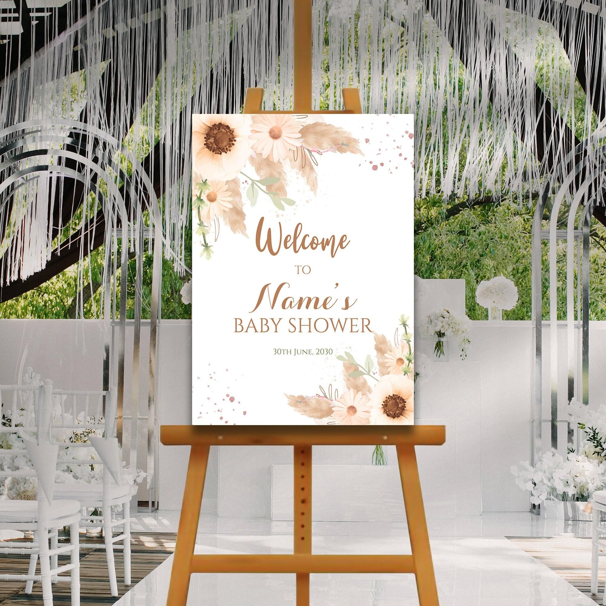Pampas Baby Shower Welcome Board, A1, A2, A3 or A4, Gender Neutral Baby Shower Sign, Baby Welcome Sign, Baby Boy Baby Girl Shower, Party