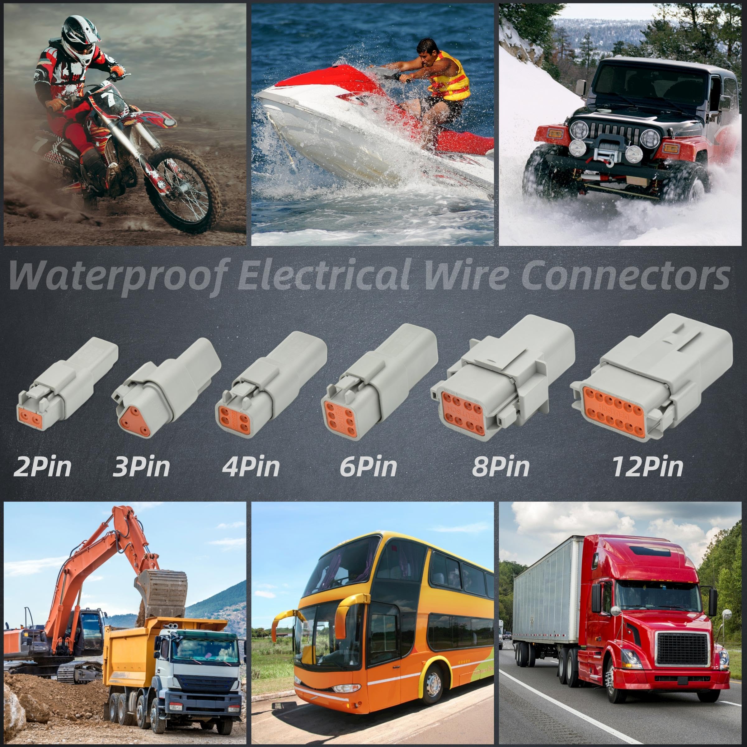 Connettori DT 4 Pin Impermeabili - Kit Cablaggio Per Luci LED Auto, Barche, 16AWG