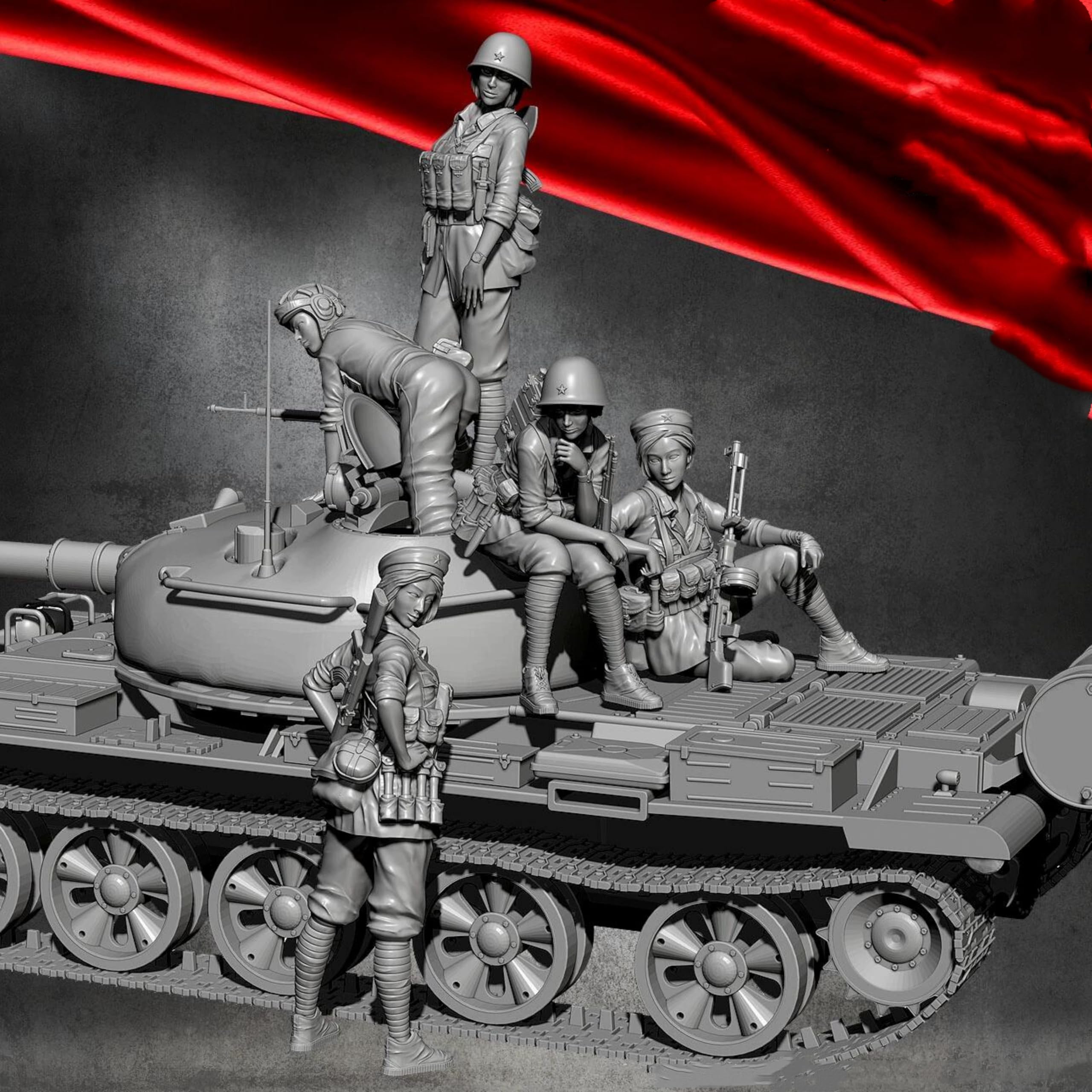Bhowsa 1/35 Kit di modello soldatessa sovietica WWII in resina, non verniciato e non assemblato (5 figurine, senza carro armato) //Y5jO4lo9