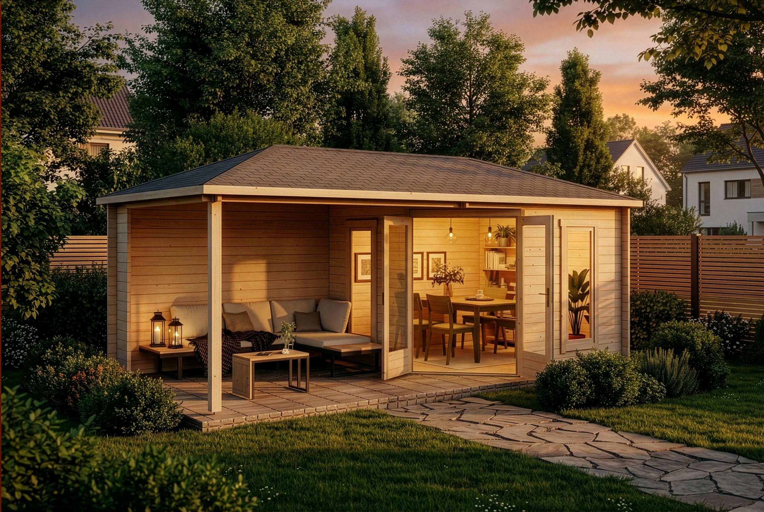 Alpholz 5-Eck Gartenhaus Liwa aus Massiv-Holz, Gerätehaus mit 28 mm Wandstärke, Garten Holzhaus inklusive Montagematerial, Geräteschuppen Größe: 595 x 300 cm