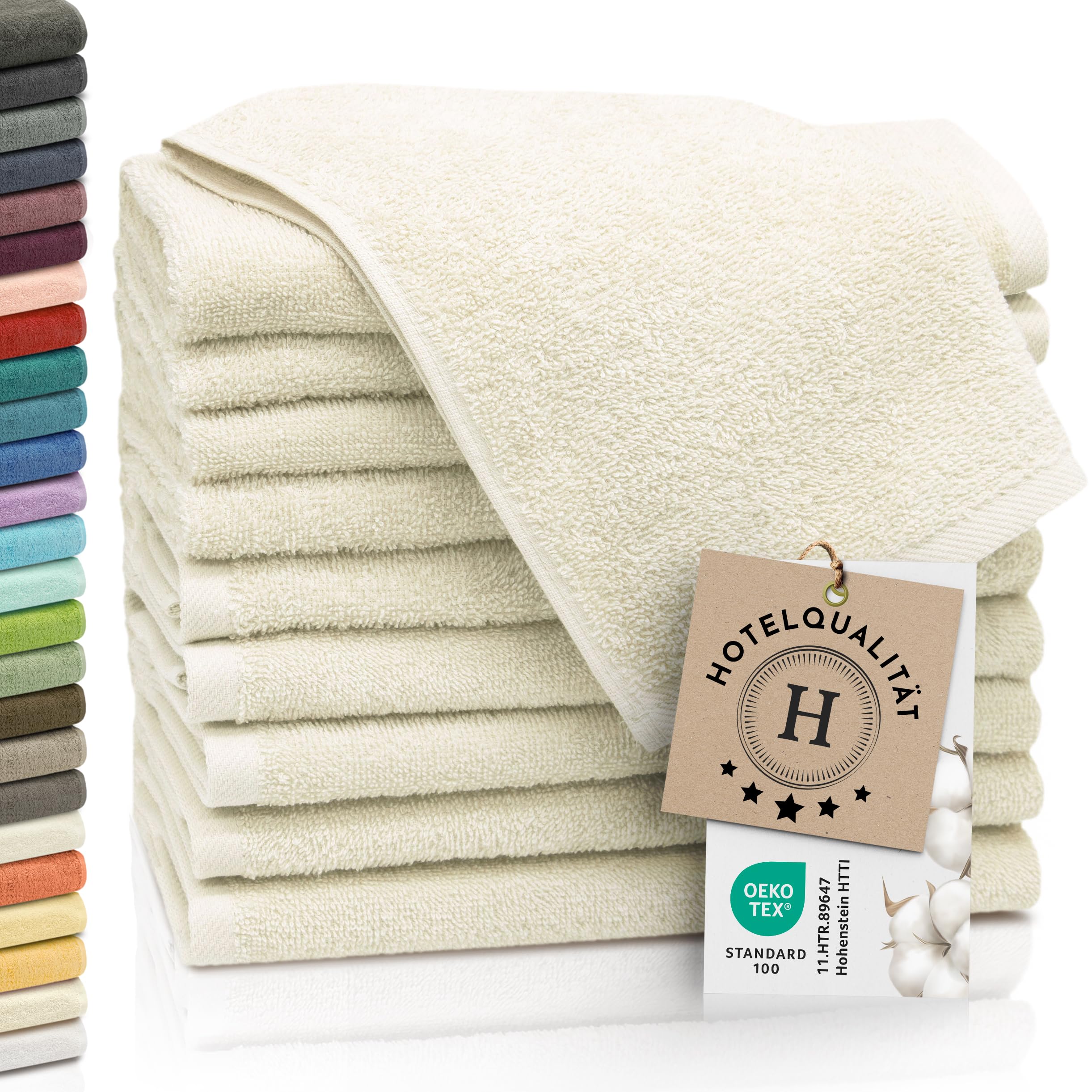 ZOLLNER 10er Set Gästehandtücher - weiche und saugstarke Handtücher - waschbar bis 95°C - Baumwolle - 30x50 cm in beige