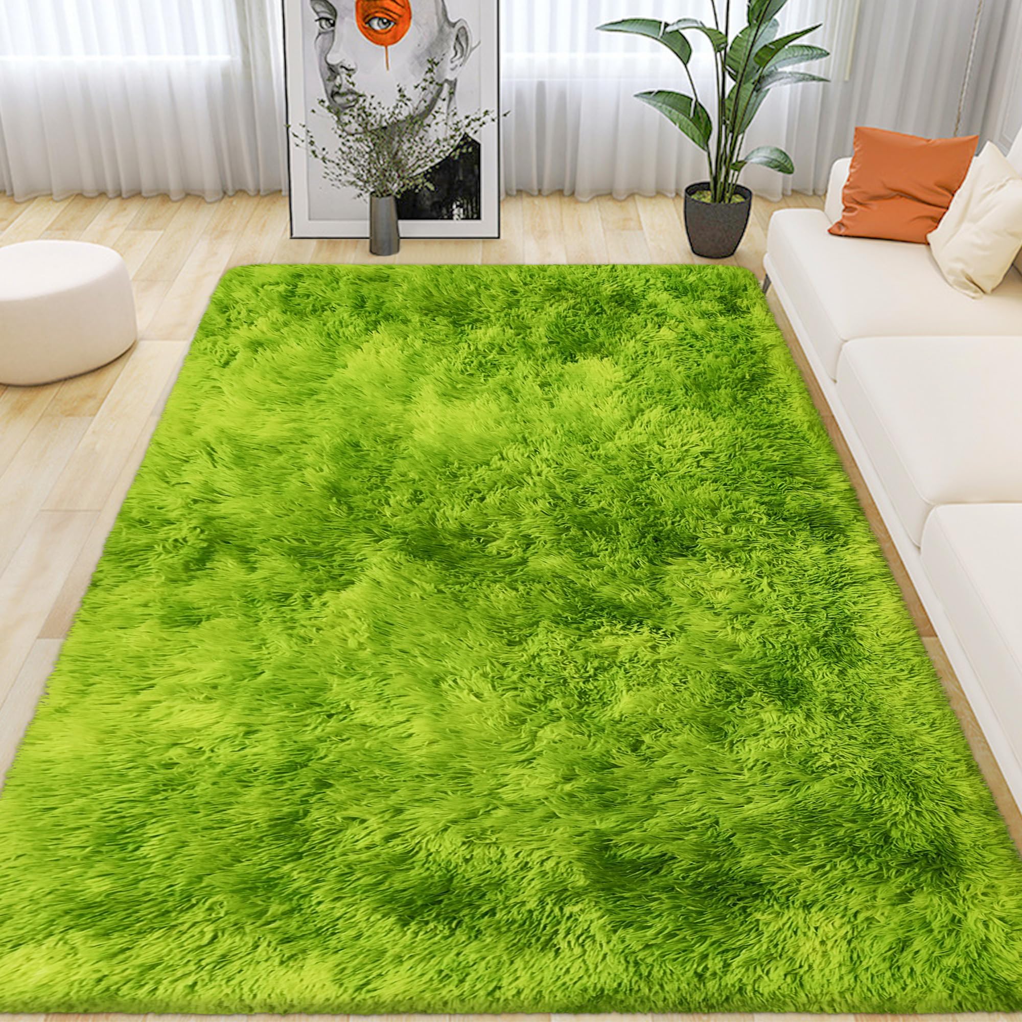 TENNOLA Tie Dyed Grass Green Rug 4x6 ft,Soft Plush Furry Shag Area Rugs Fluffy Fuzzy Carpet,for Bedroom Living Room Indoor Floor Rug Kids Girls Boys