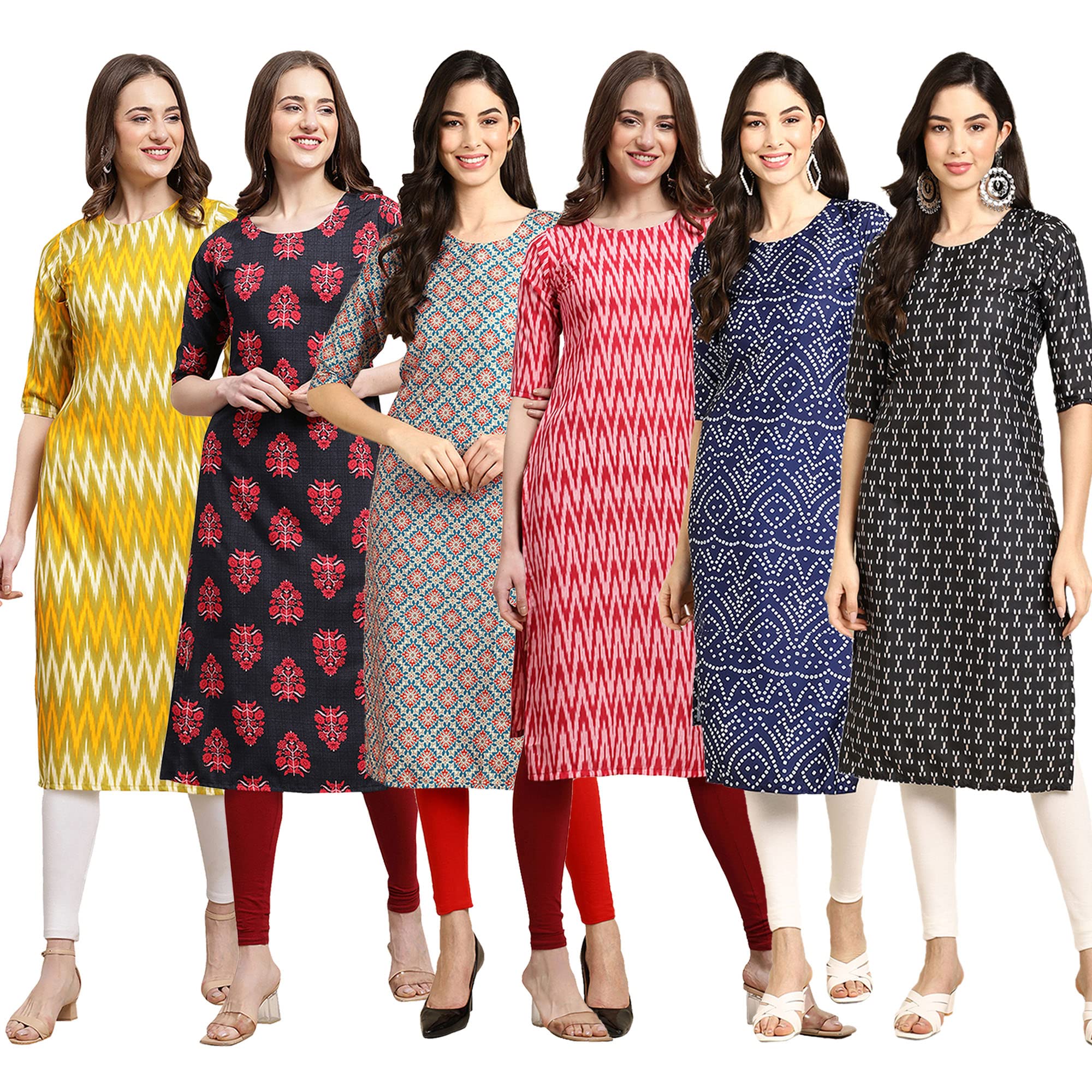 Pinkmint Women's Crepe Digital Print Straight Kurta Pack Of 6 [Cr-329-345-372-328-366-362-Xxl]