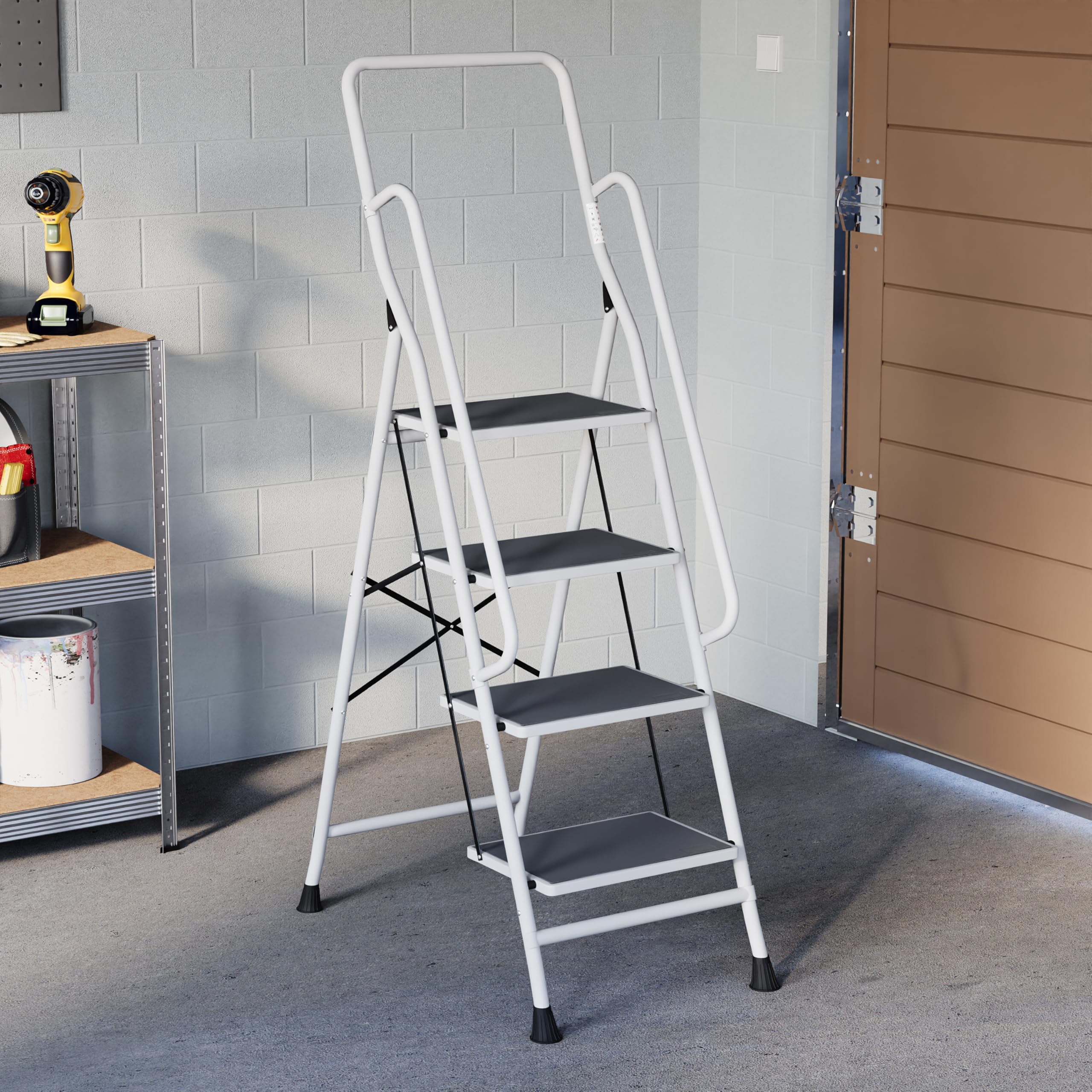 Home Vida 4 Escalera con pasamanos de Seguridad Plegable de Seguridad Antideslizante Mate Seguro Heavy Duty