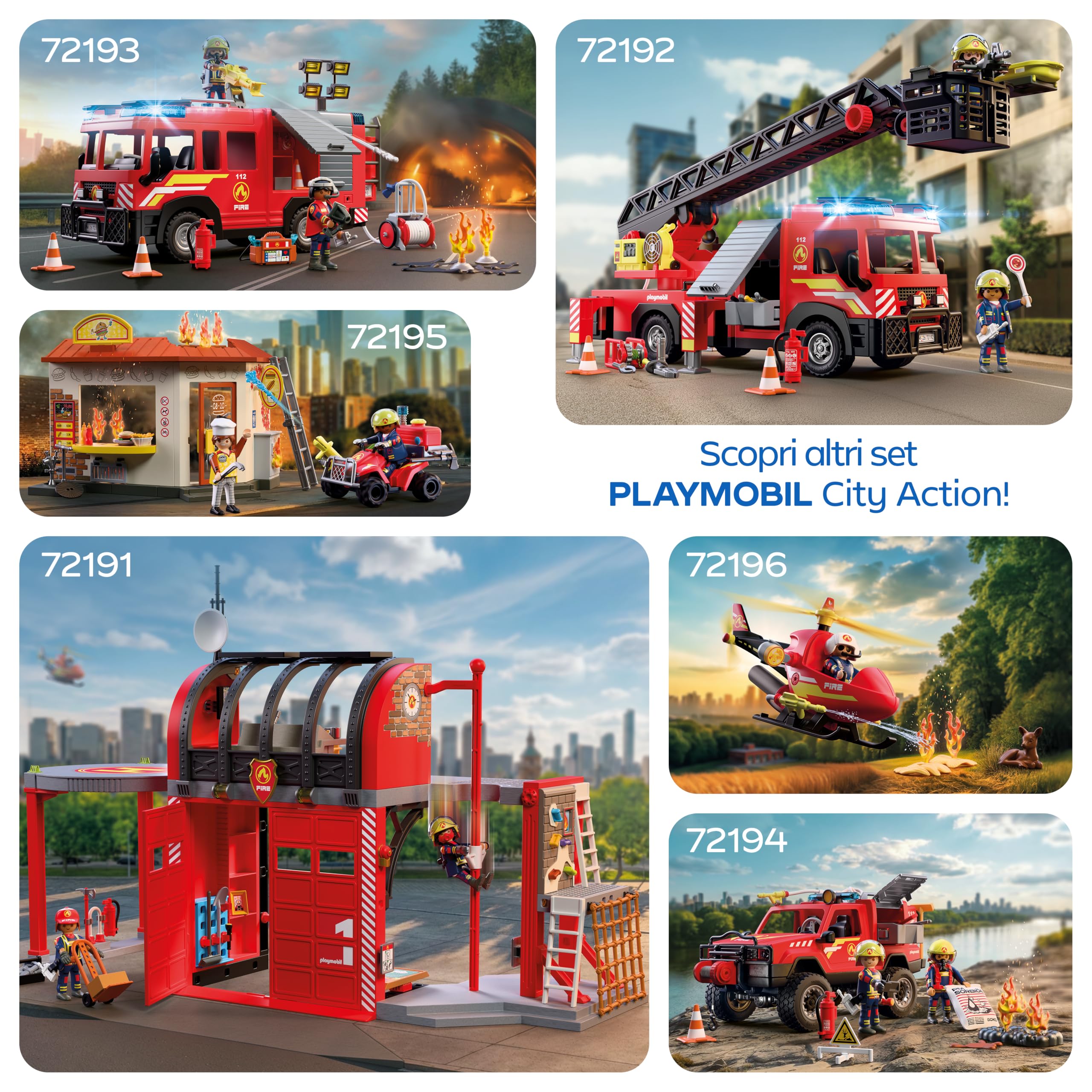 PLAYMOBIL | City Action | Autoscala dei pompieri | Veicolo di intervento con scala da 63 cm, luci e suoni, attrezzature di soccorso e accessori | Per bambini da 4 anni | 72192