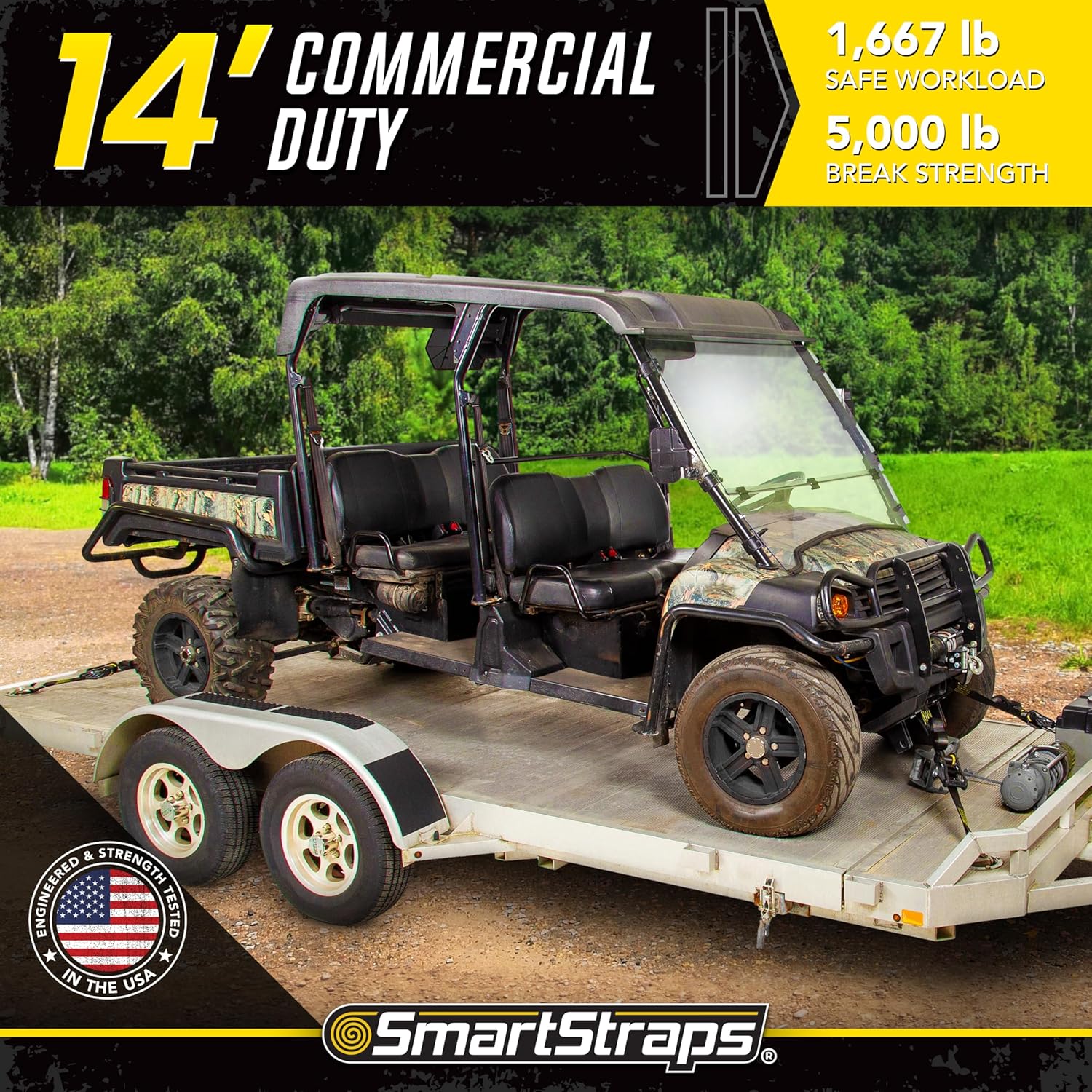 SmartStraps 14-Foot Ratchet Tie Down Straps 2-Pack, Tactical Handle, ZeRust Technology, 1,667 lb Safe Work Load, 5,000 lb Break Strength