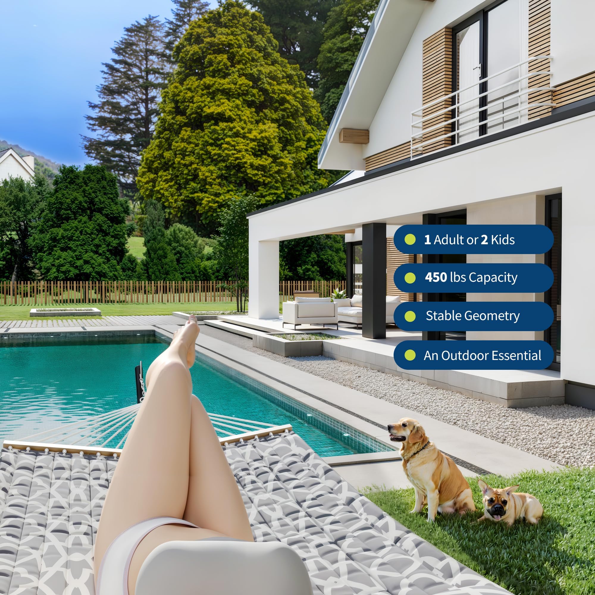 Doppel-Hängematte mit Gestell – Belastbar bis 204 kg – XXL Hängematte für 2 Personen – Wetterfestes Stahlgestell inkl. Kissen & Tragetasche – Ideal für Garten, Terrasse & Camping – Hellgrau