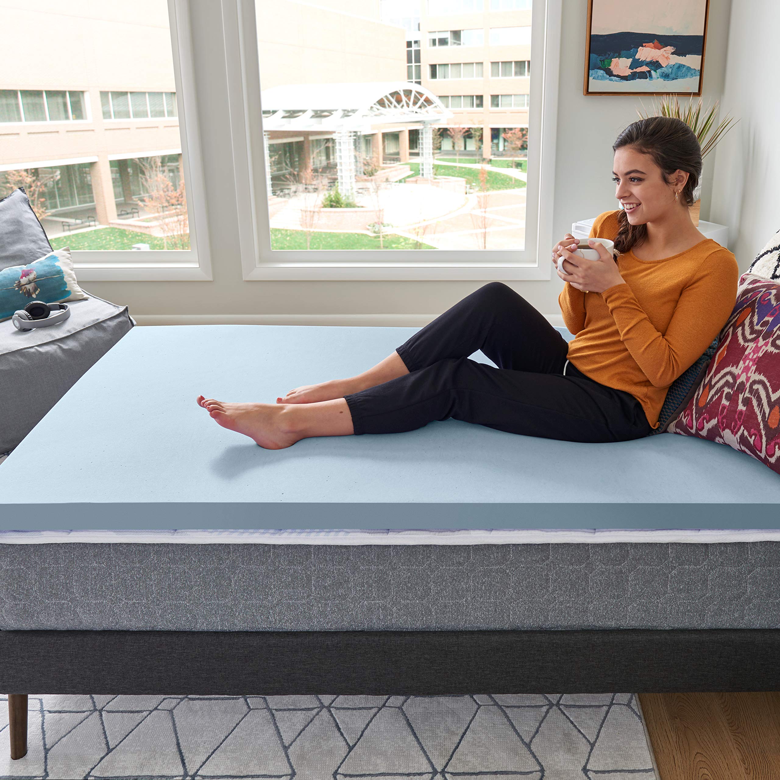 Sealy Essentials 2" Memory Foam Mattress Topper, Twin, Blue