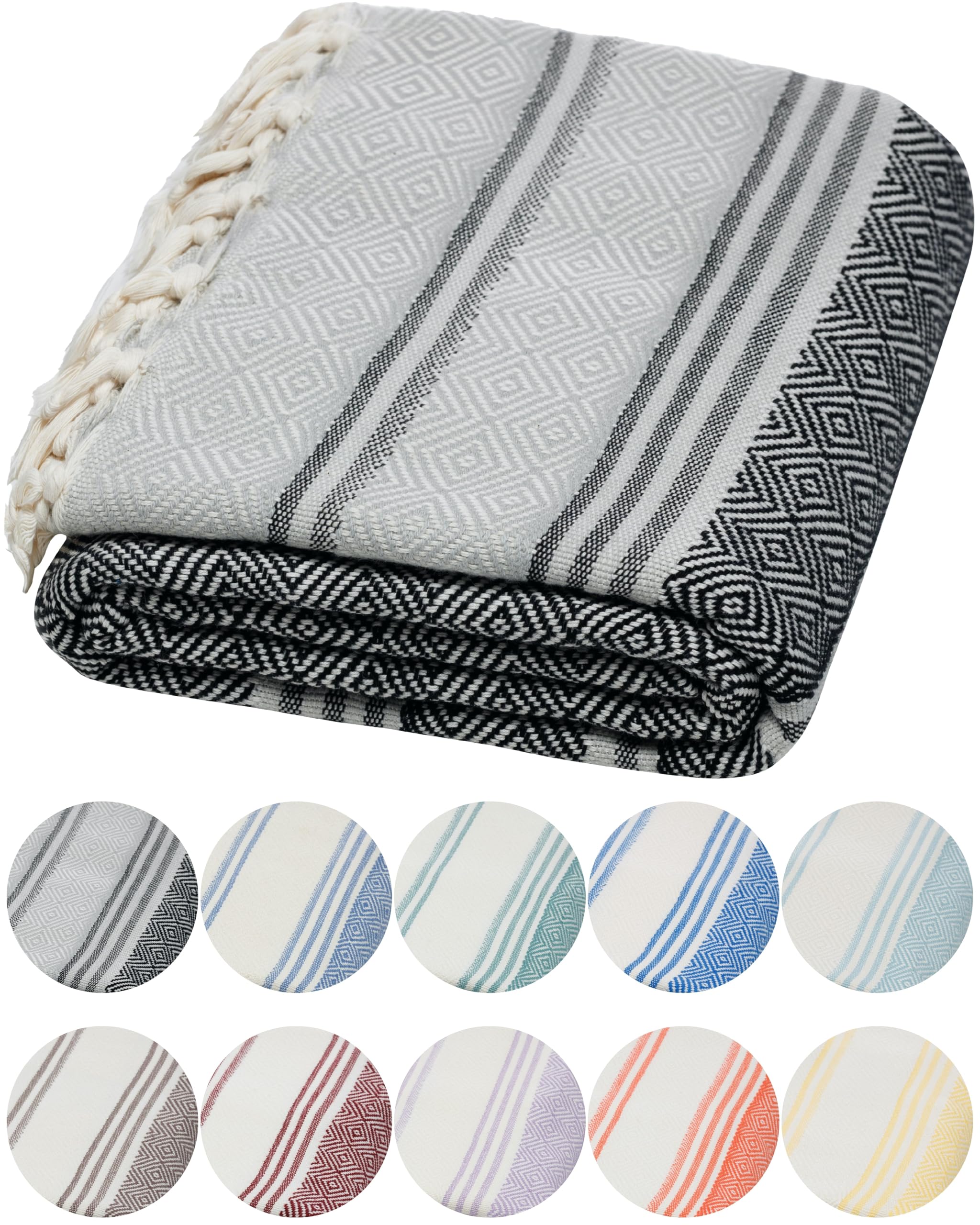DEMMEX Organic Diamond Turkish Bath & Beach Towel | 100% Oeko-TEX Certified Cotton, Ultra-Soft, Quick-Dry, Lightweight, Compact & Oversized Luxury