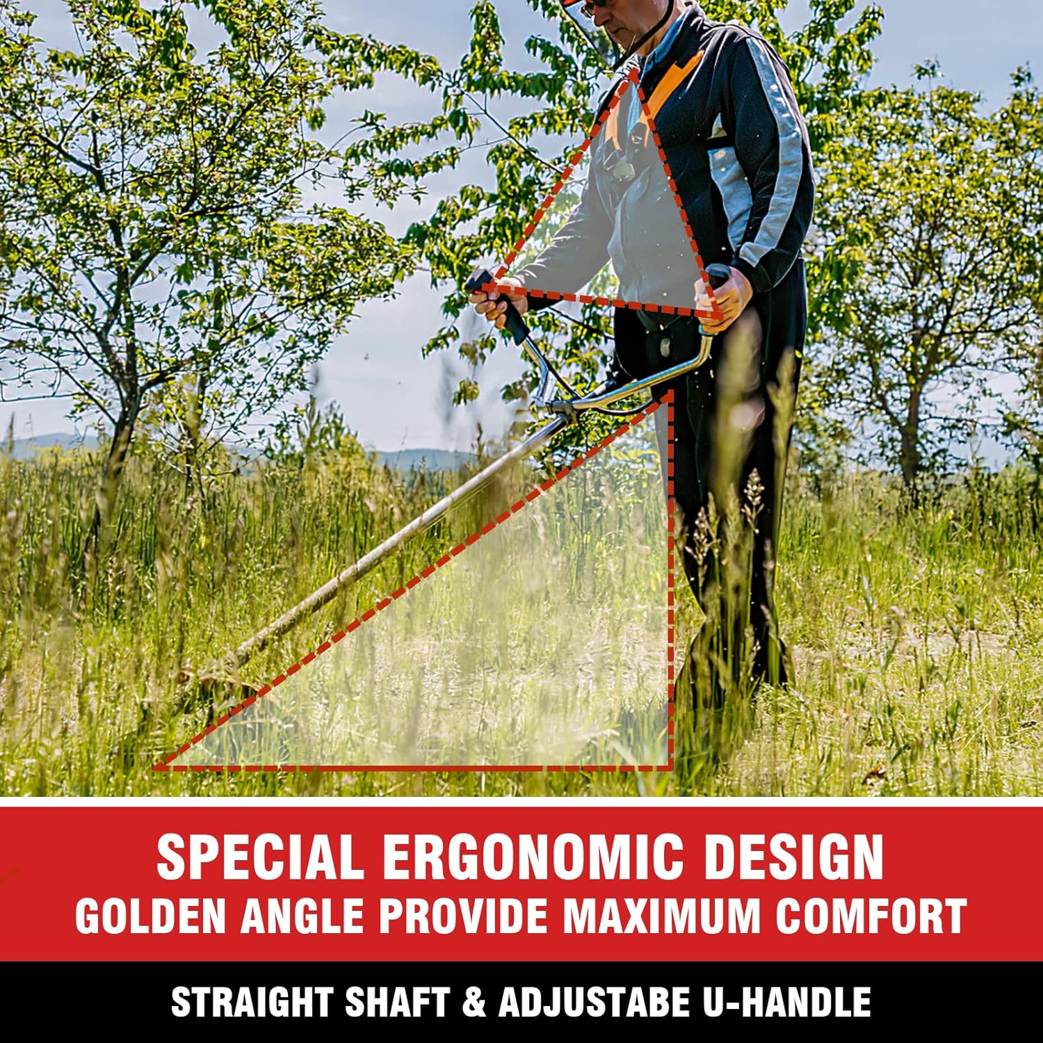 4-in-1 String Trimmer Gas Powered Weed Wacker, 58cc 2-Cycle Brush Cutter with 18" Cutting Path, Straight Shaft Gas Weed Eater with 4 Detachable Heads for Lawn, Garden, Yard, Red