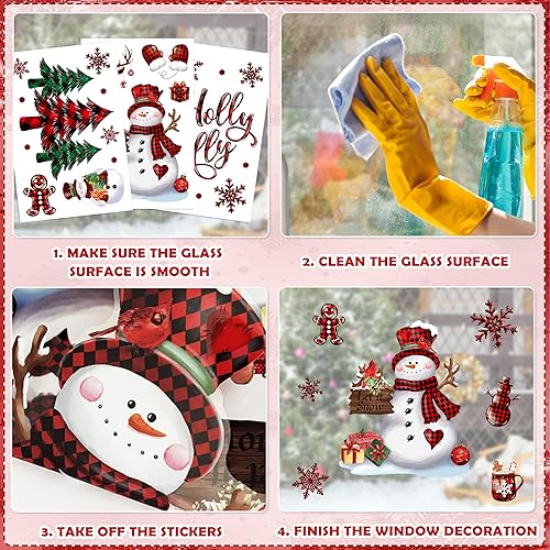 Miniatura 39 de BORAMDO 14 hojas de calcomanías de copo de nieve de muñeco de nieve, decoraciones de ventana extraíbles de Navidad para ventanas de vidrio
