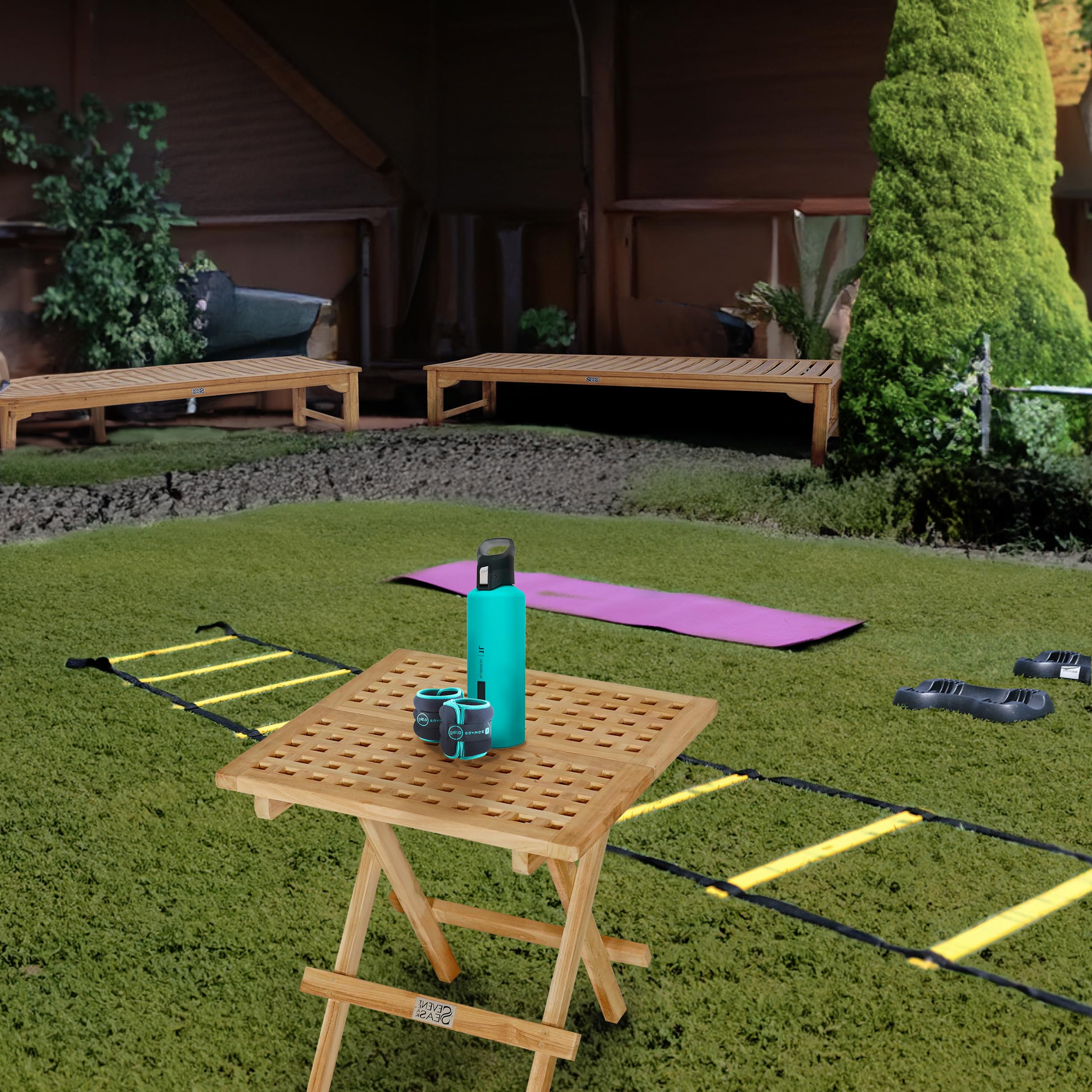 Teak Wood Delano Square Side Table for Home Gym, Yoga Studio or Exercise Room