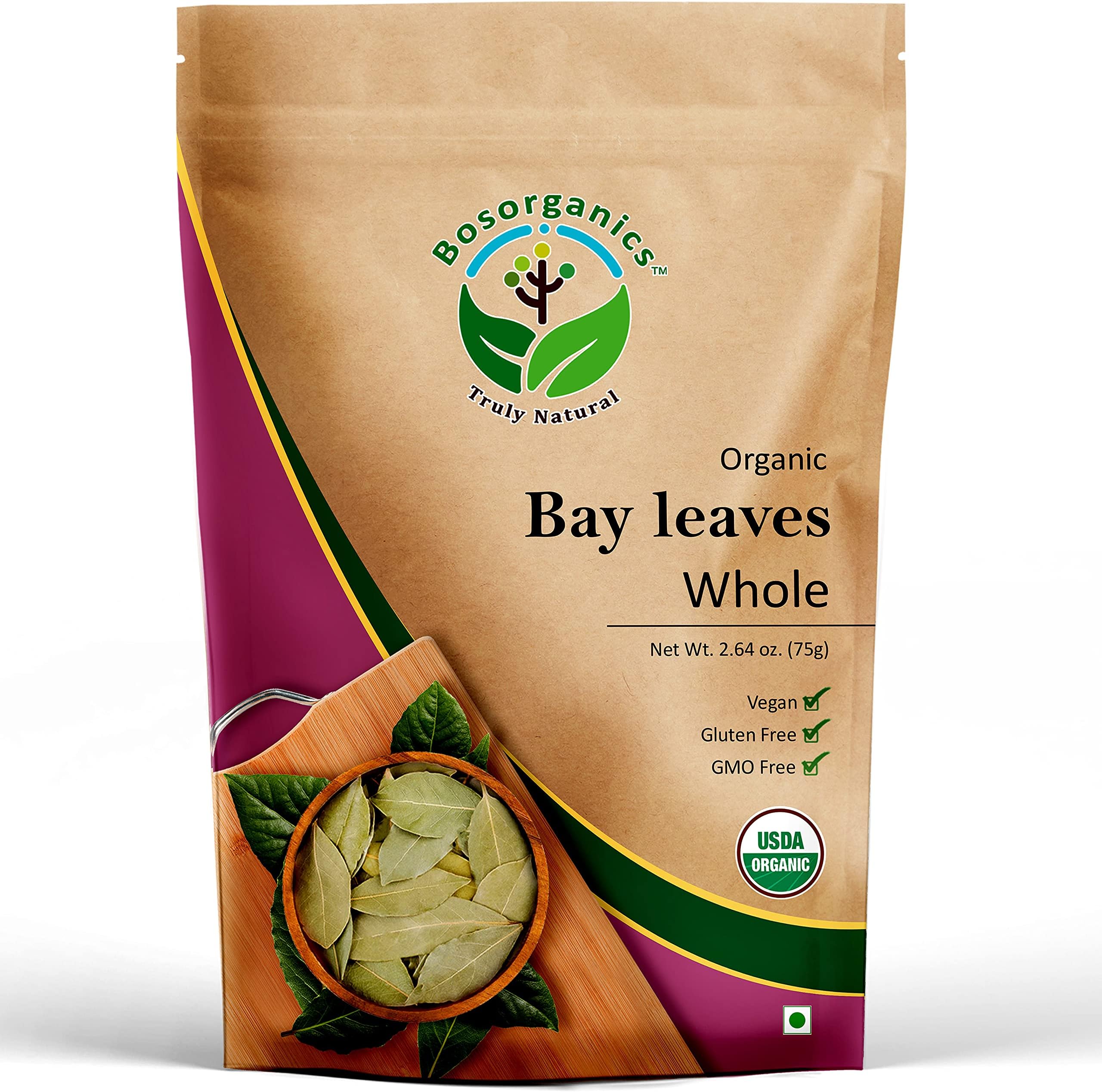 Bosorganics Organic Bay Leaf Whole | USDA Certified 100% natural bay leaf (TejPatta) 75 gm