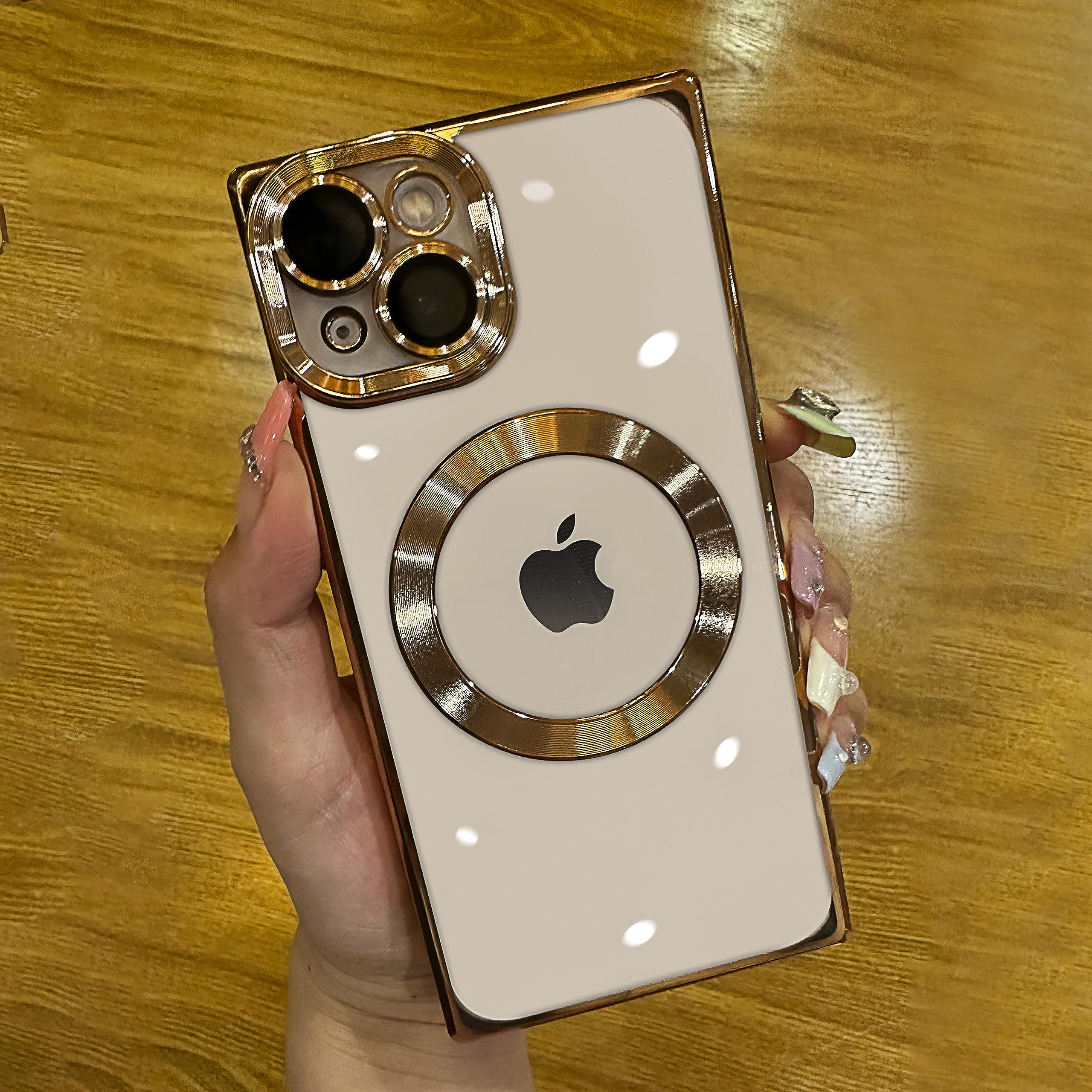 KSWOUS Magnetic Clear for iPhone 14 Case for Women Girls Men, Luxury Plating Transparent Slim Shockproof MagSafe Case with...