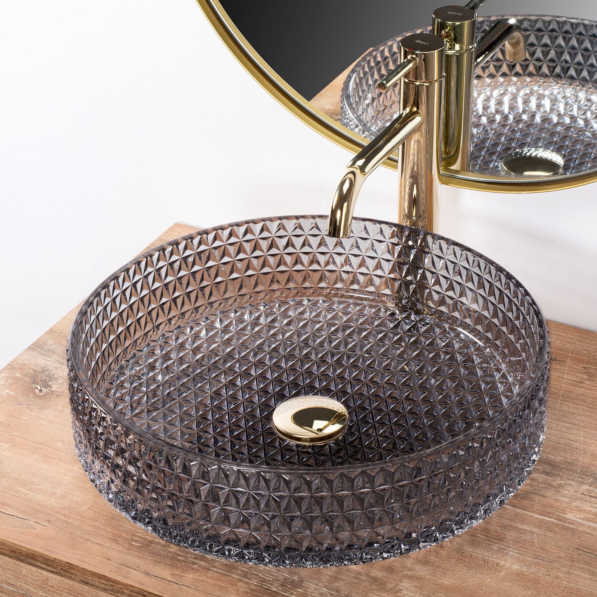 Rea Lavabo sobre encimera Cristal Grey 39 aro cepillo nikiel Lavabo de baño 400 x 400 x 110 mm Vidrio (gris)