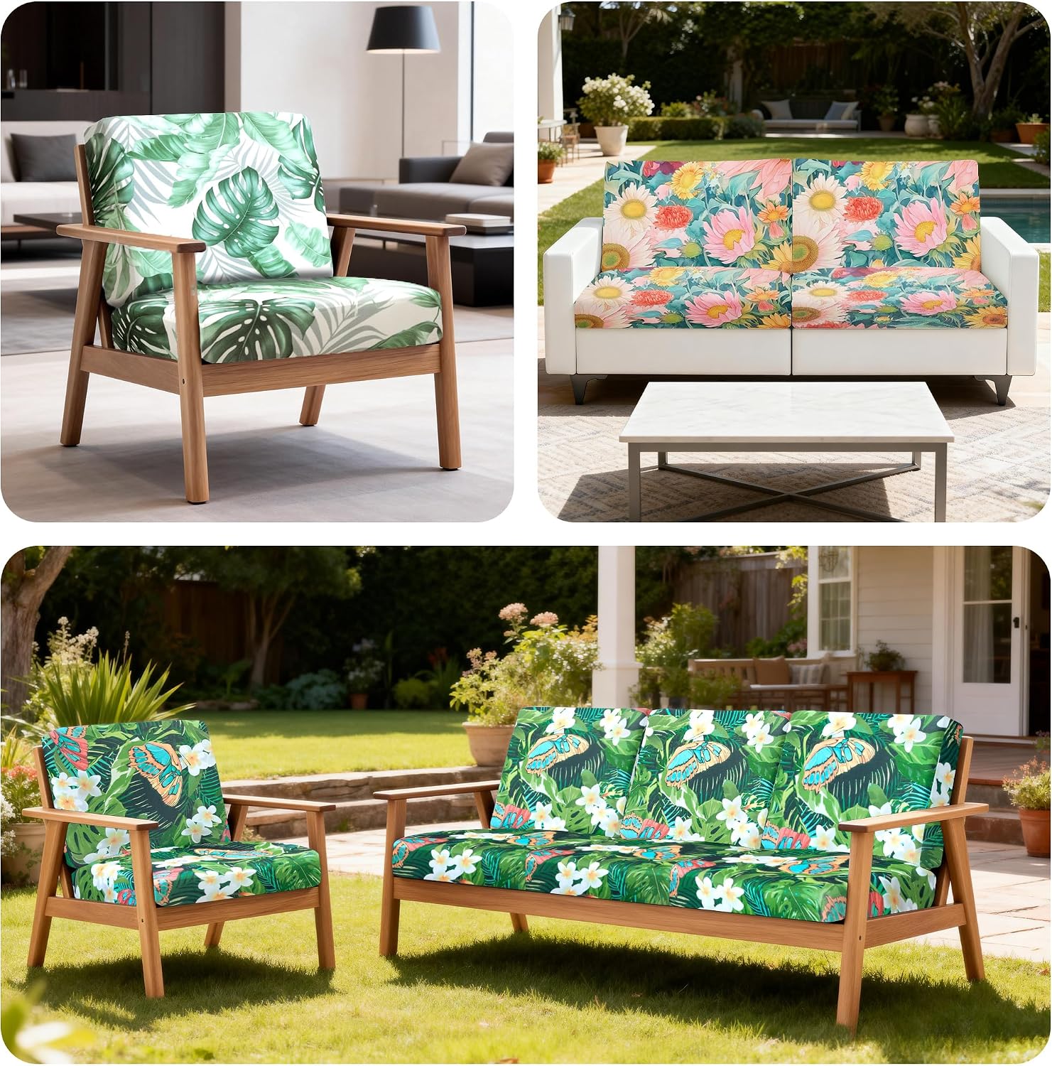 BIETYONE 4Pcs Patio Stretch Cushion Covers,Outdoor Sofa Replacement Cover Slipcovers for Patio Furniture Cushion Covers, Washable Reusable Furniture Protector thumbnail