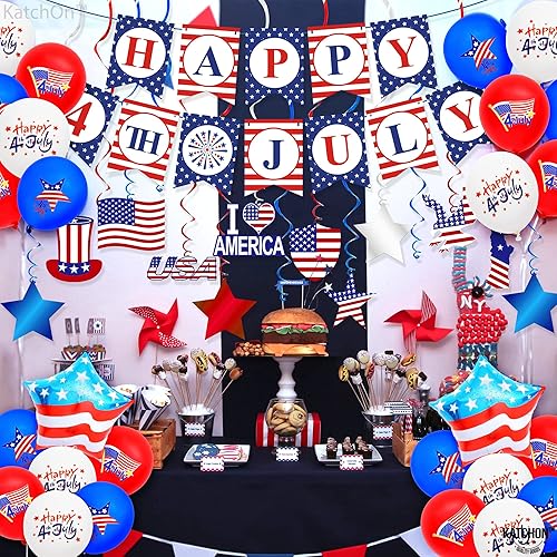 Miniatura 4 de KatchOn, Juego de pancartas con texto en inglés "Happy 4th of July", enormes, paquete de 37, globos del 4 de julio para decoraciones del 4 de julio,