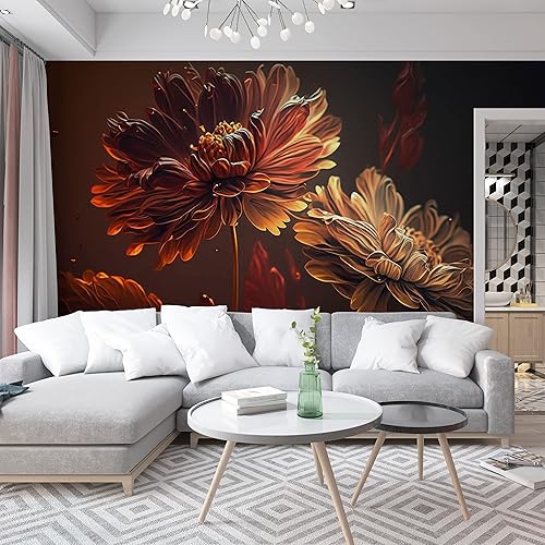 DEKOROS.COM Papel tapiz con estampado de flores de crisantemo sobre fondo oscuro, diseño floral audaz y elegante para un interior llamativo del DEKOROS.COM Papel tapiz con estampado de flores de crisantemo sobre fondo oscuro, diseño floral audaz y elegante para un interior llamativo del