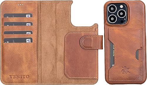Miniatura 163 de Venito Funda tipo cartera para iPhone 15 con tarjetero y bloqueo RFID, funda de cuero para teléfono, funda desmontable de 6.1 pulgadas, Florencia