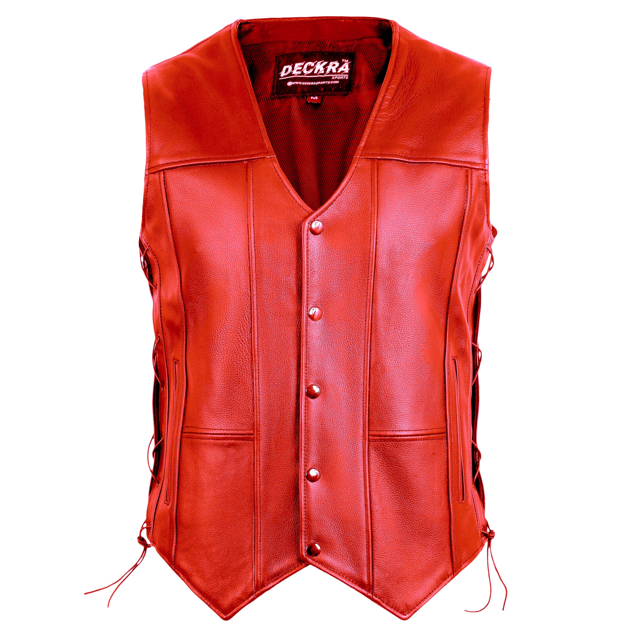 Deckra Classic Men's Genuine Leather Vest - Timeless Style Laceup Motorcycle Riding Biker Vest Club