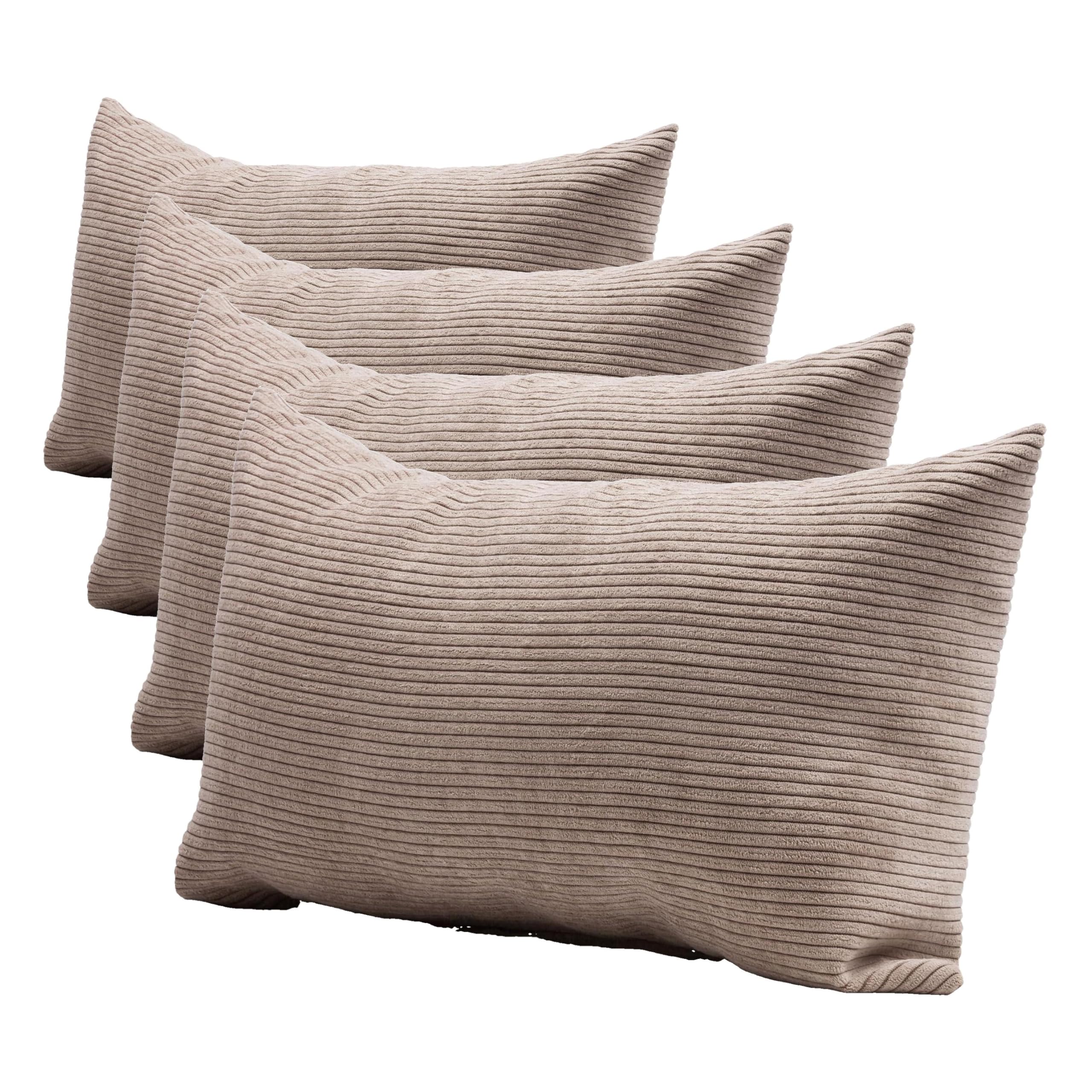 Gözze - Kissen Capri, Dekokissen in Feincord-Optik, Weiches Sofakissen mit Füllung, 100% Polyester, 30 x 50 cm - Taupe (Packung mit 4)
