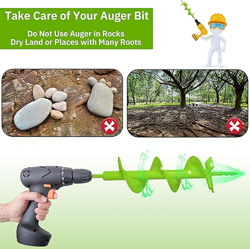 Miniatura 5 de Broca de taladro de jardín mejorada de 4 x 16 pulgadas, broca de taladro de jardín resistente de doble hoja, taladro para taladro de hielo, taladro