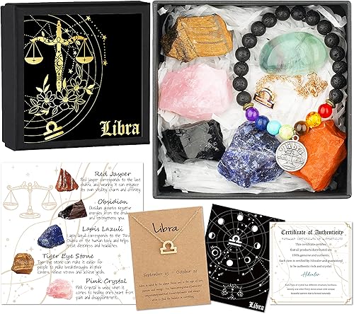 Miniatura 1 de Libra - Regalos del zodiaco para mujeres, regalos espirituales, regalos de horóscopo con piedra natal, collar del zodiaco y pulsera de chakras,