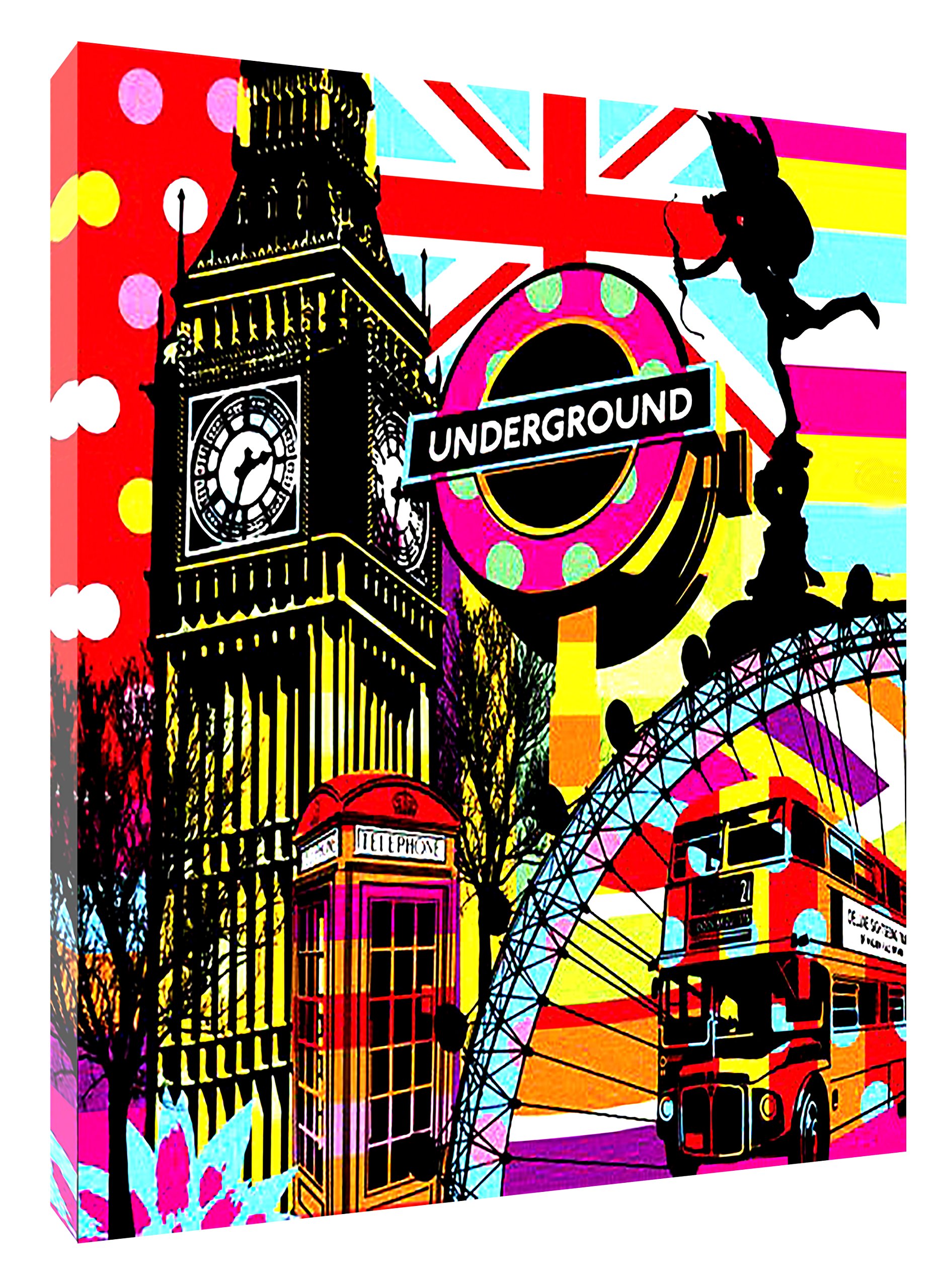 London Eye Big Ben Underground stampa su tela incorniciata Wall Art decorativo, 34 x 24inch -38mm depth