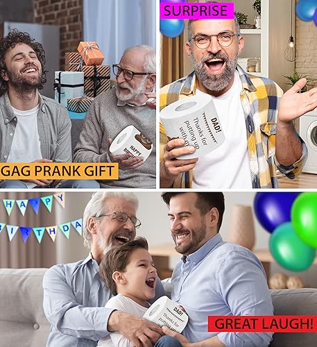 Miniatura 4 de Printed TP Rollo de papel higiénico impreso con texto en inglés "Happy Birthday Dad Thanks for Putting Up With My Poop", divertido regalo de broma