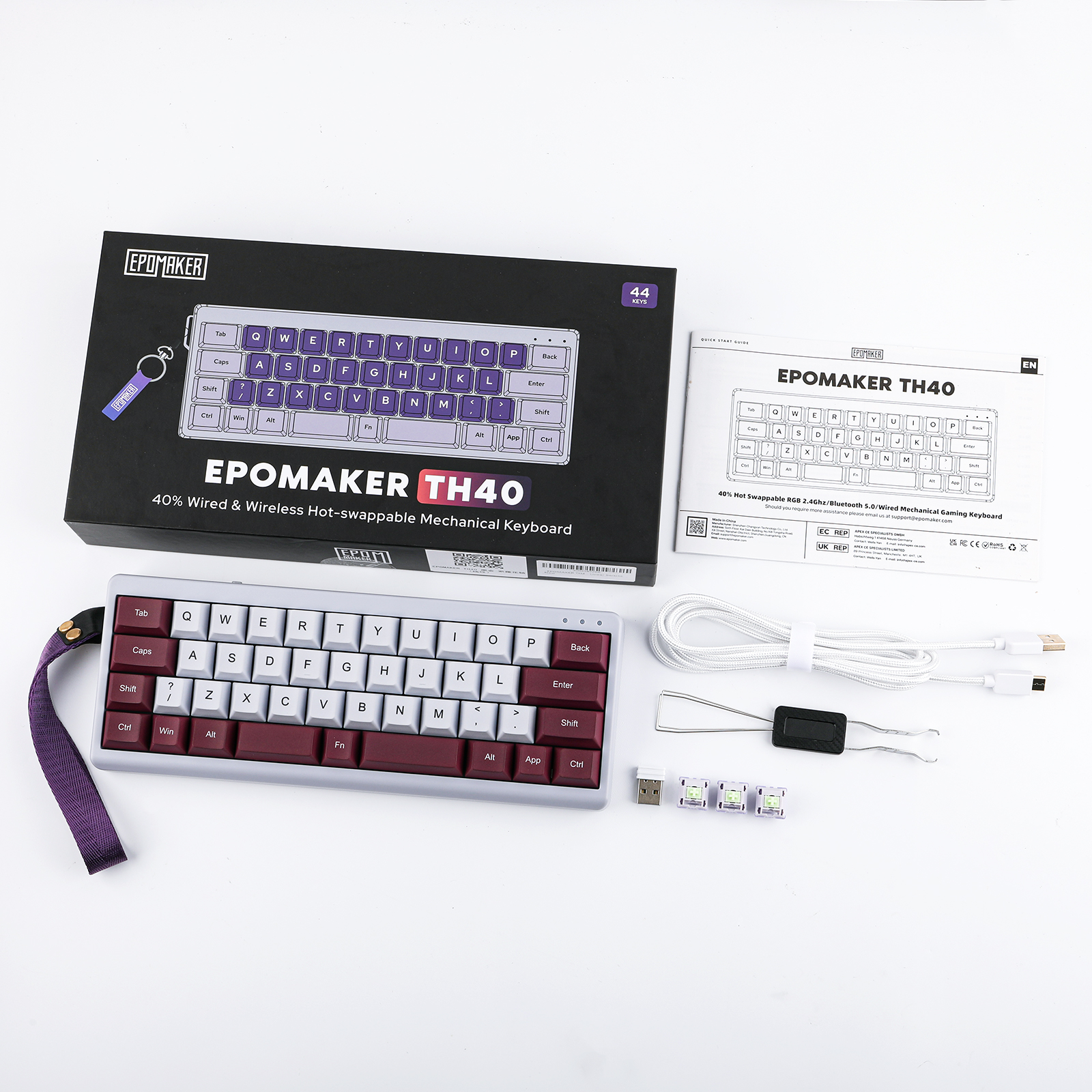 キーボード EPOMAKER TH40 (Wisteria Switch) EPOMAKER TH40 40% Layout QMK/VIA Wireless Mechanical Keyboard, Hot