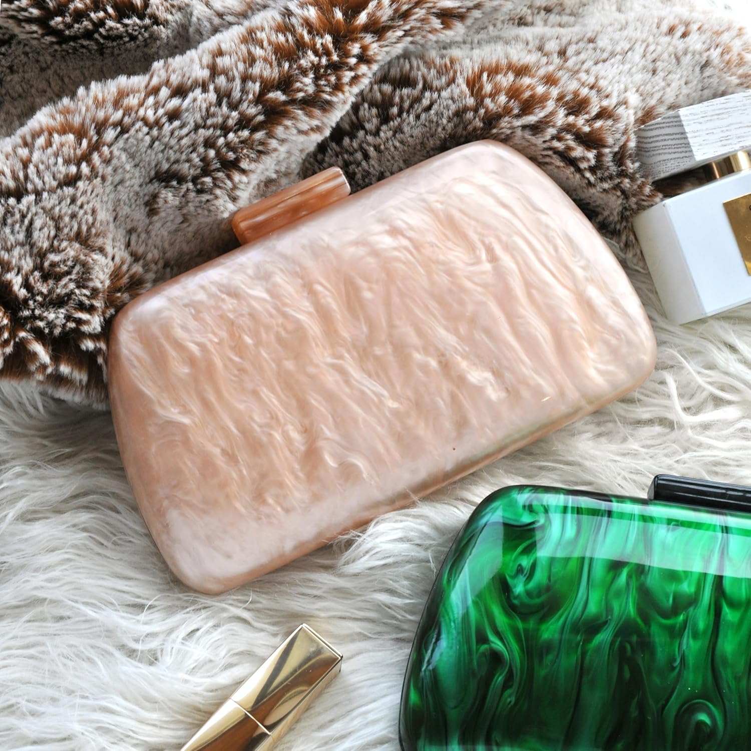 HOXIS Acrylic Evening Clutch Bag with Detachable Chain Strap Women's Marble Purse for Wedding Cocktail Prom Party - Image 2