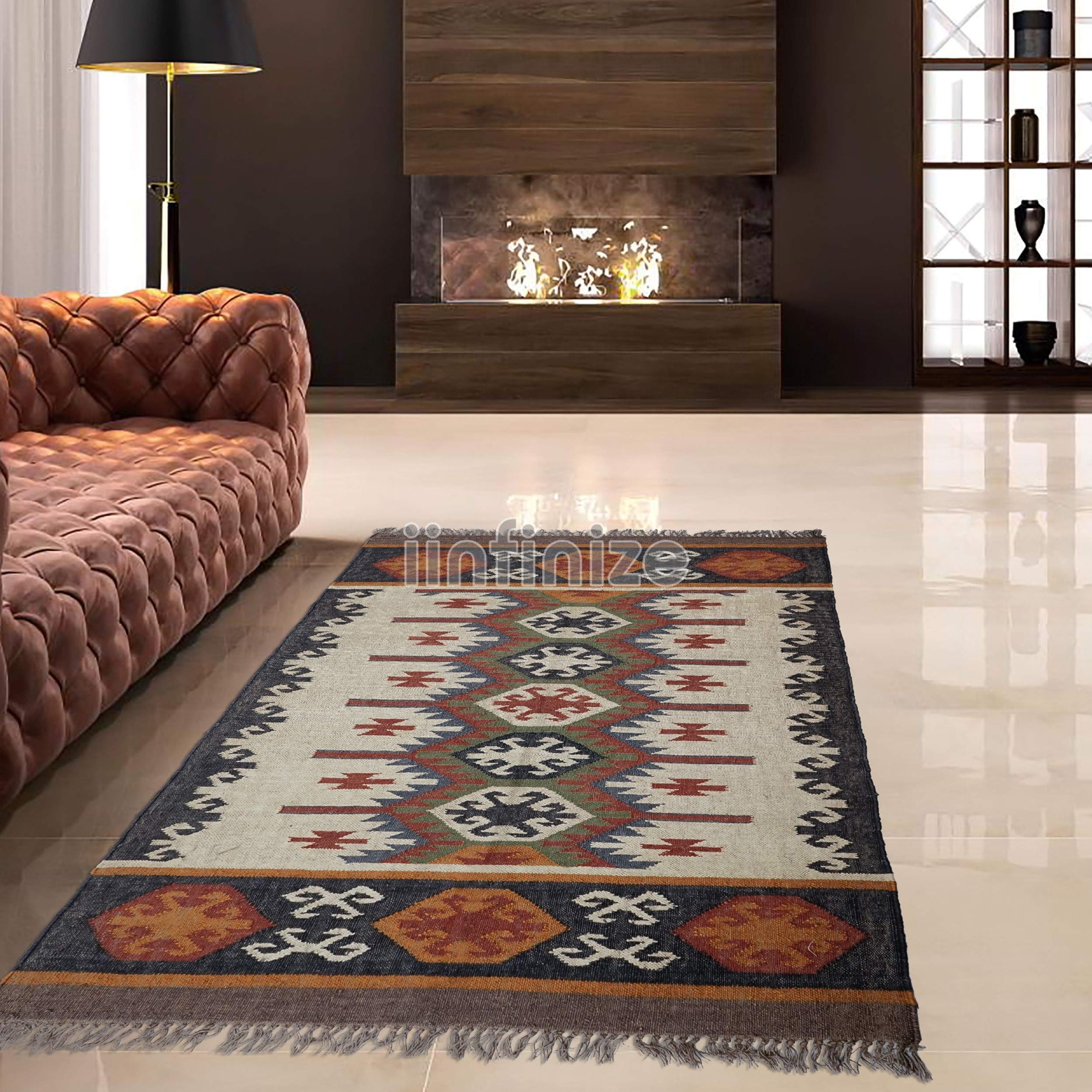 Tapis de sol oriental durable en fibre naturelle, tissage plat haute résistance