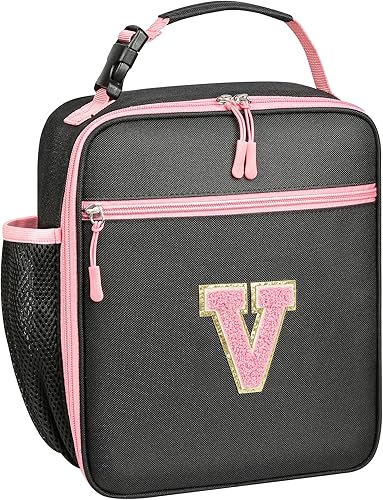 Miniatura 23 de Lonchera con inicial para mujeres y niñas, lonchera aislada con letra de monograma, bonita lonchera térmica personalizada para adolescentes, niños y